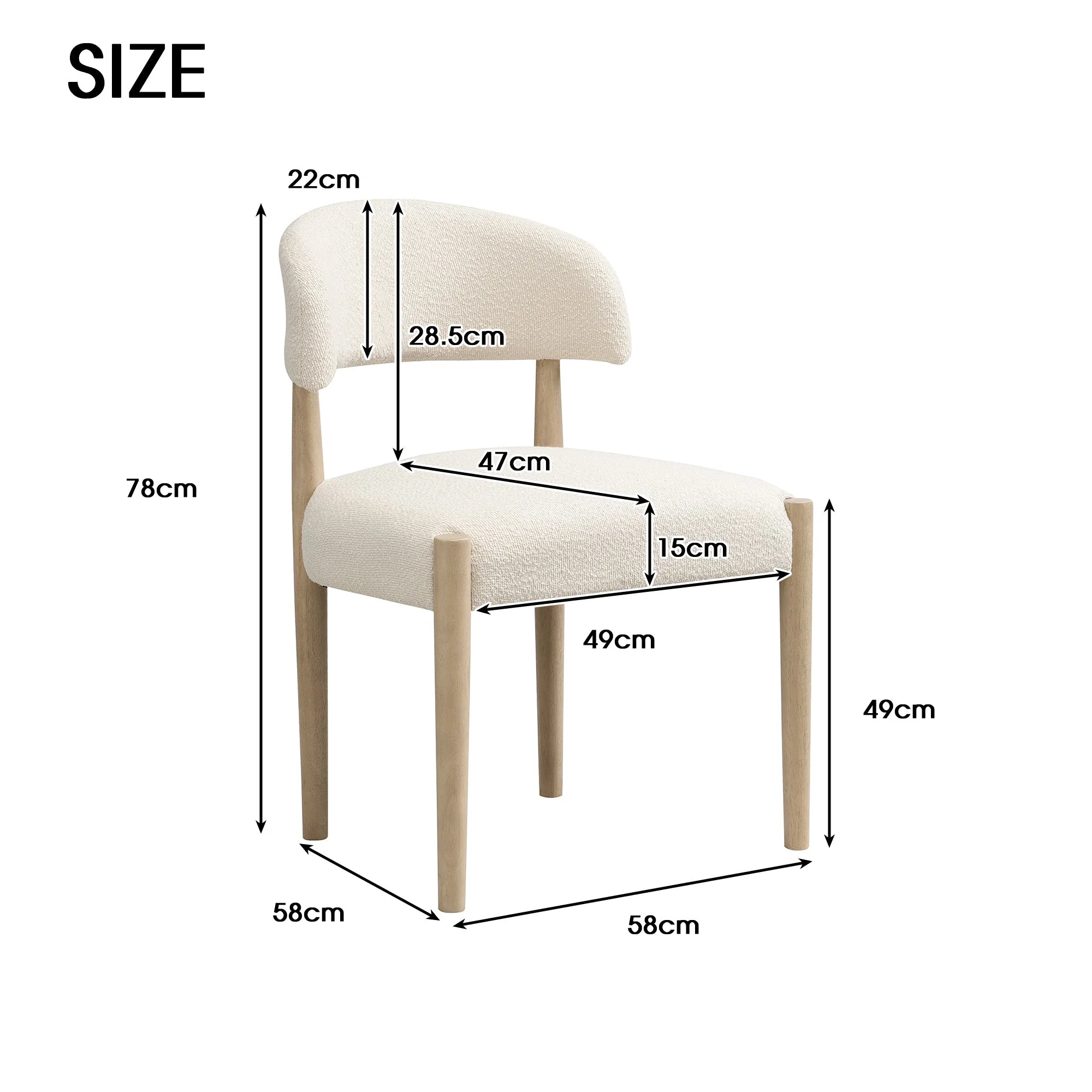 Solid Wood Dining Chairs Set of 4, Comfortable and Breathable, Natural Bouclé - Image 5