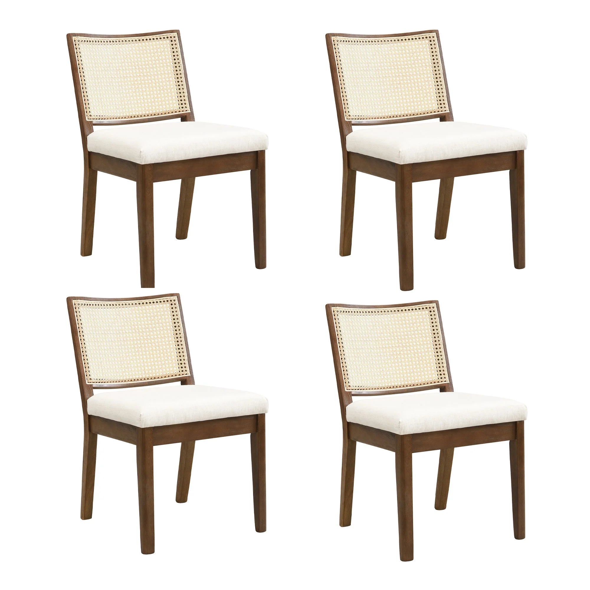 Solid Wood Dining Chairs Set of 4 with Rattan Backrest, Linen and Walnut - Image 10