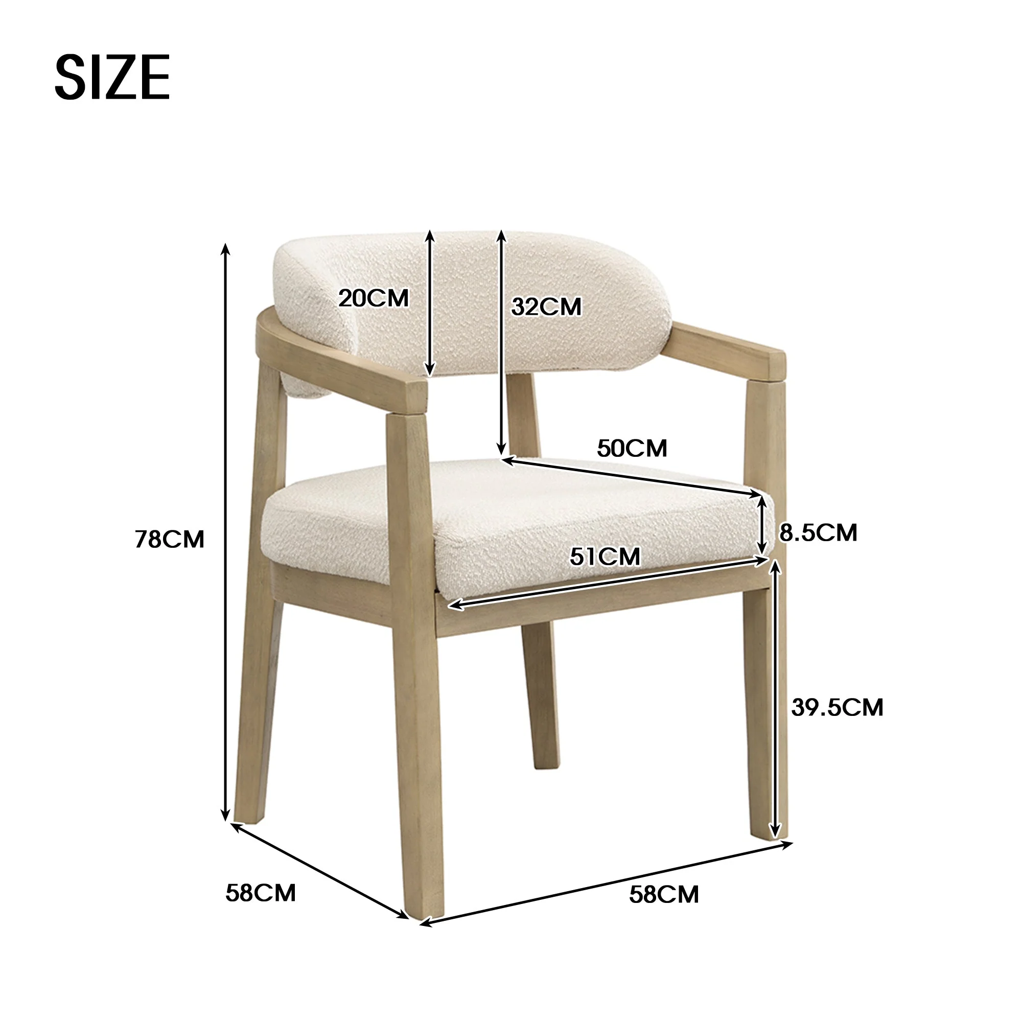 Solid Wood Dining Chairs Set of 6, Modern Style for Living Room and Cafe, Natural Bouclé - Image 5