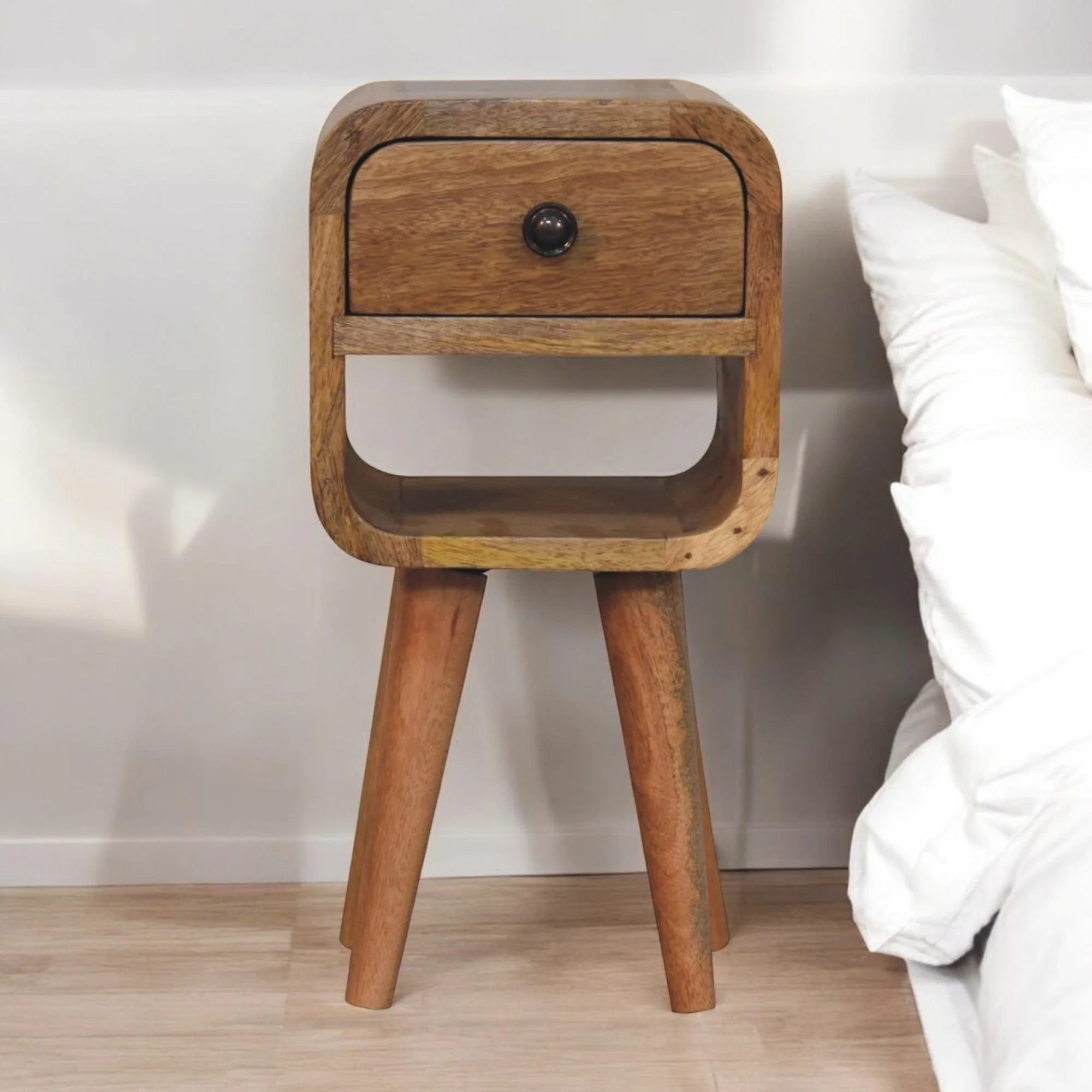 Solid Wood Extra Mini Bedside with 1 Drawer and Open Slot, Brown