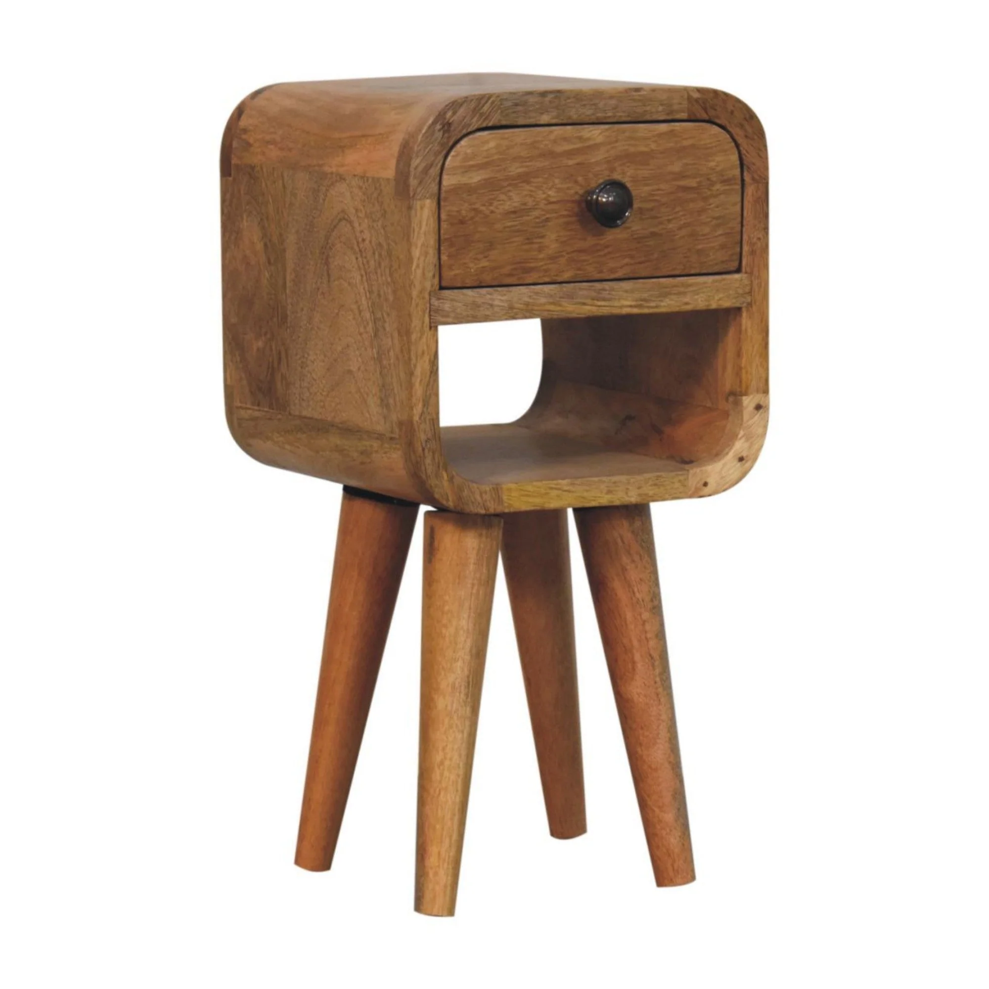 Solid Wood Extra Mini Bedside with 1 Drawer and Open Slot, Brown - Image 2