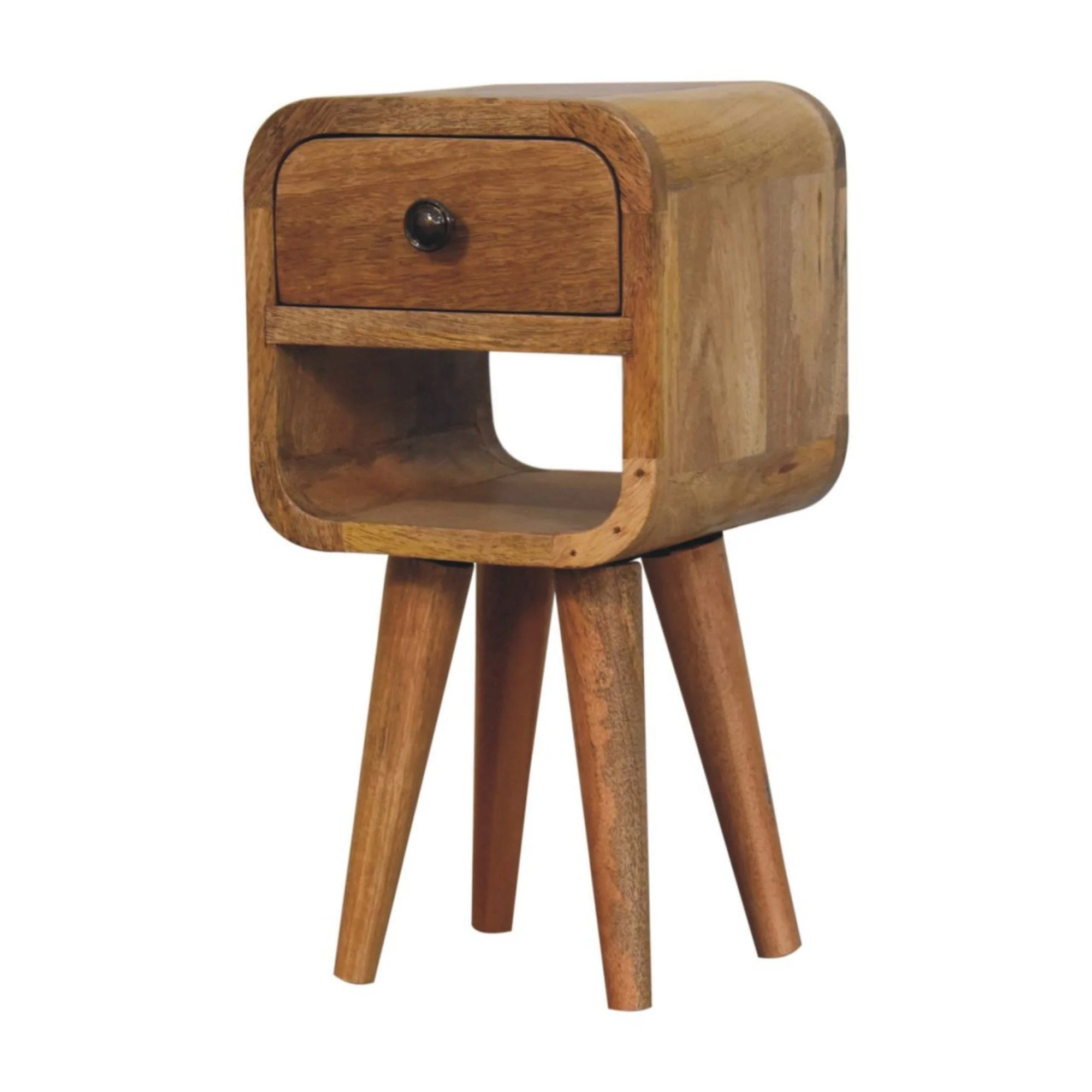 Solid Wood Extra Mini Bedside with 1 Drawer and Open Slot, Brown - Image 4