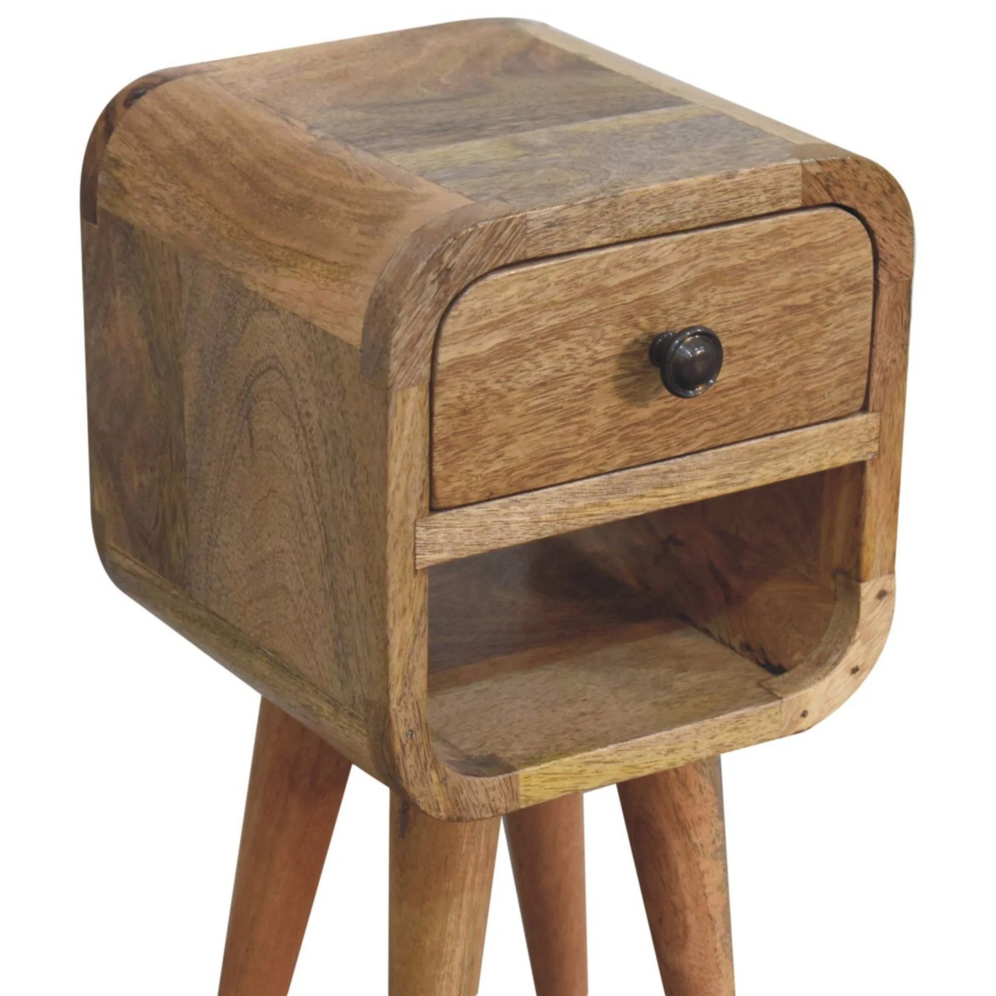 Solid Wood Extra Mini Bedside with 1 Drawer and Open Slot, Brown - Image 5