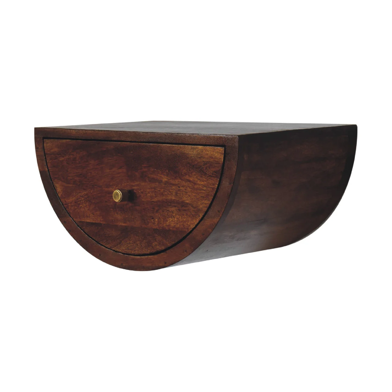 Solid Wood Floating Bedside with 1 Drawer, Crescent Design, Chestnut Brown - Image 4