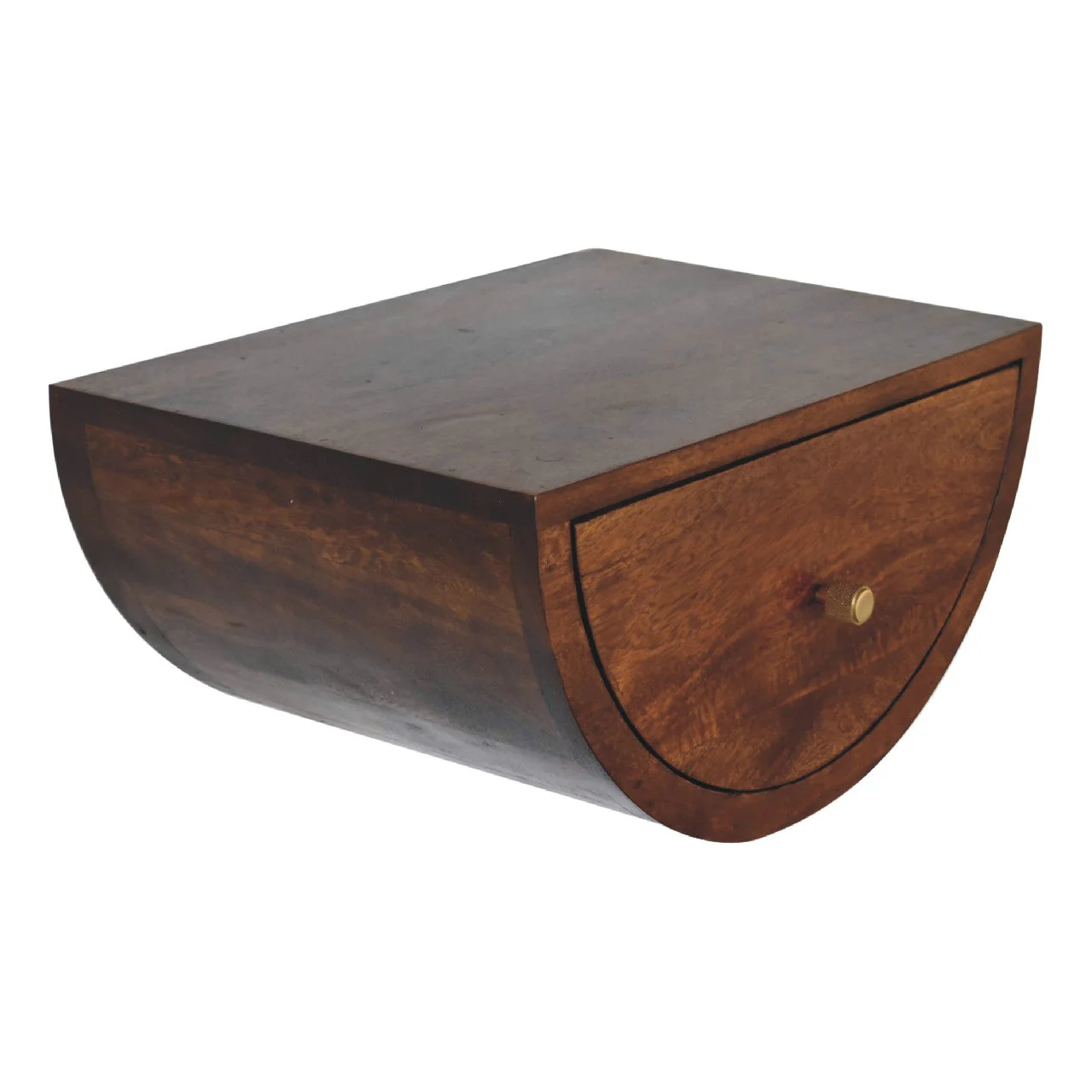 Solid Wood Floating Bedside with 1 Drawer, Crescent Design, Chestnut Brown - Image 7