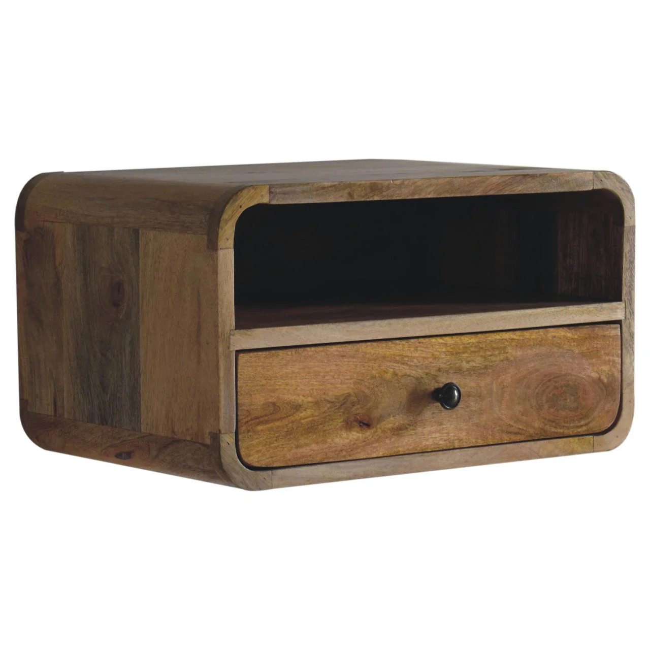 Solid Wood Floating Bedside with 1 Drawer & Open Slot, Brown - Image 5