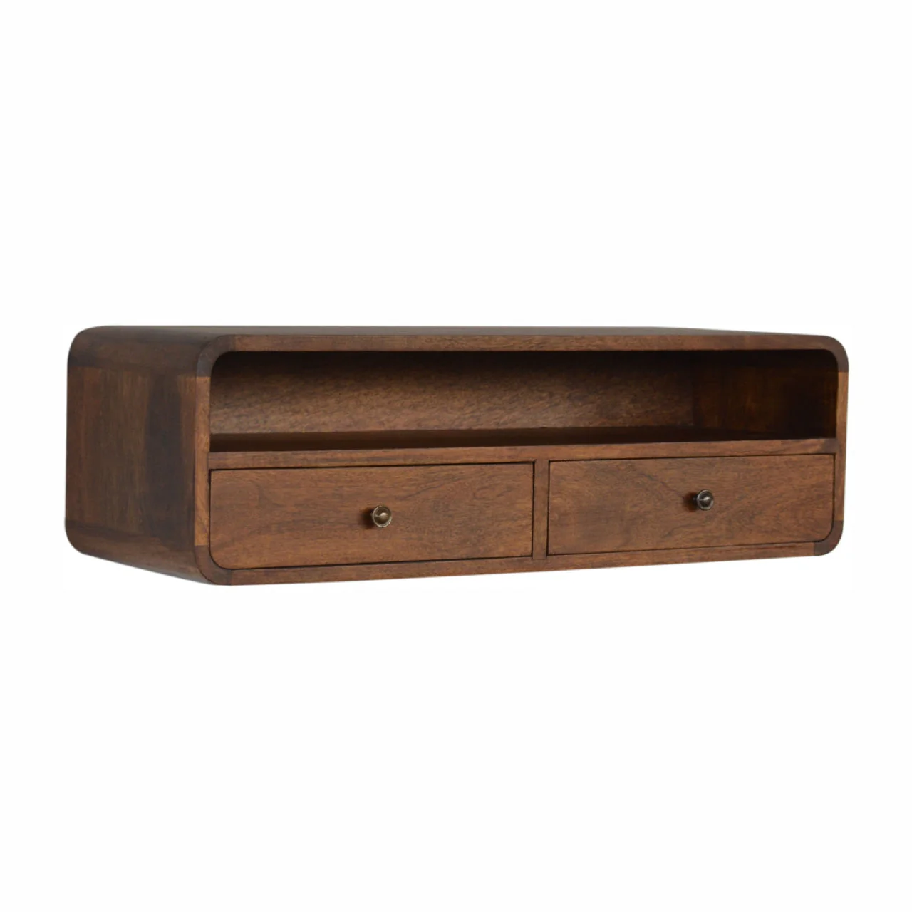 Solid Wood Floating Console, 2 Drawers 1 Shelf, Dark Brown Chestnut - Image 5
