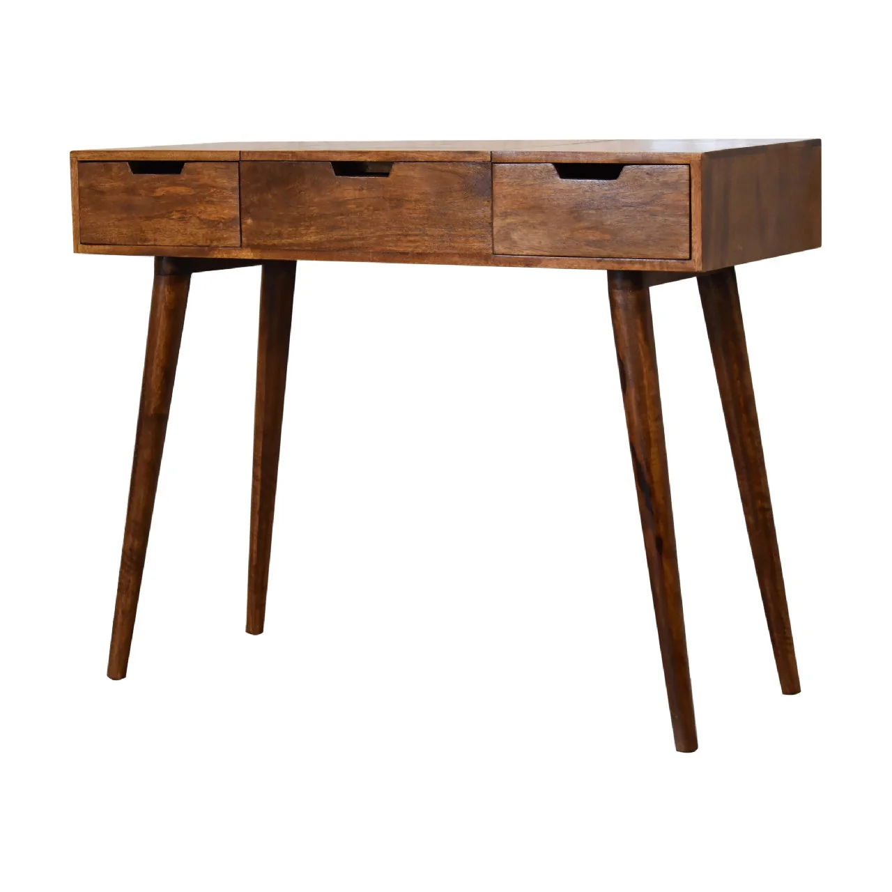 Solid Wood Foldable Mirror Table with 2 Drawers & 4 Storage, Dark Brown - Image 2