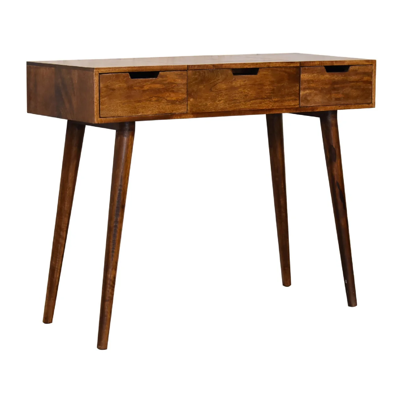 Solid Wood Foldable Mirror Table with 2 Drawers & 4 Storage, Dark Brown - Image 3