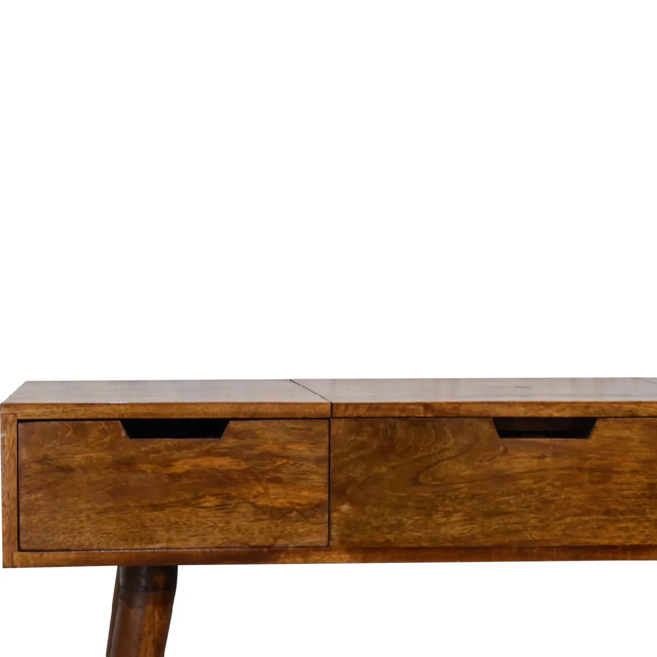 Solid Wood Foldable Mirror Table with 2 Drawers & 4 Storage, Dark Brown - Image 4