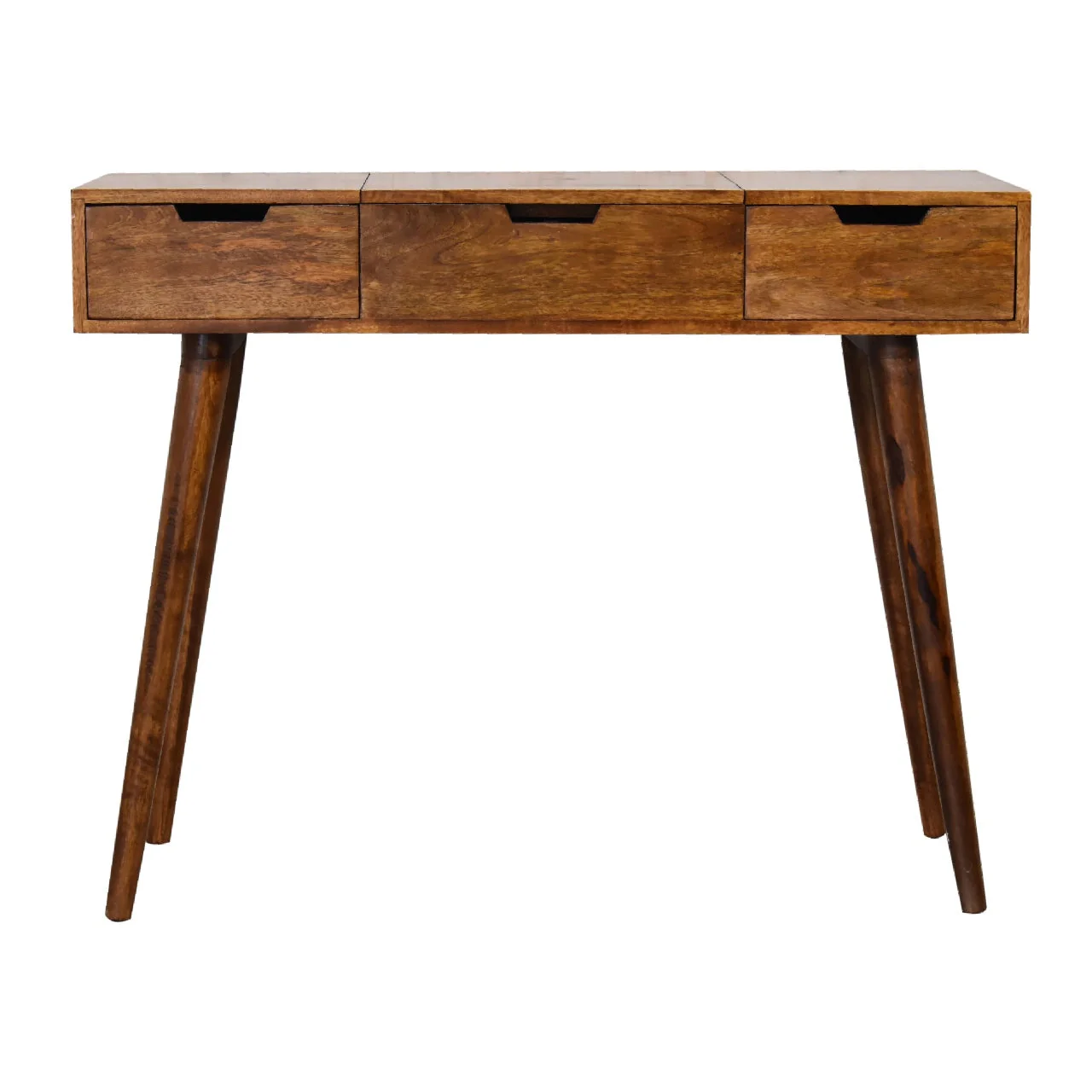 Solid Wood Foldable Mirror Table with 2 Drawers & 4 Storage, Dark Brown - Image 6