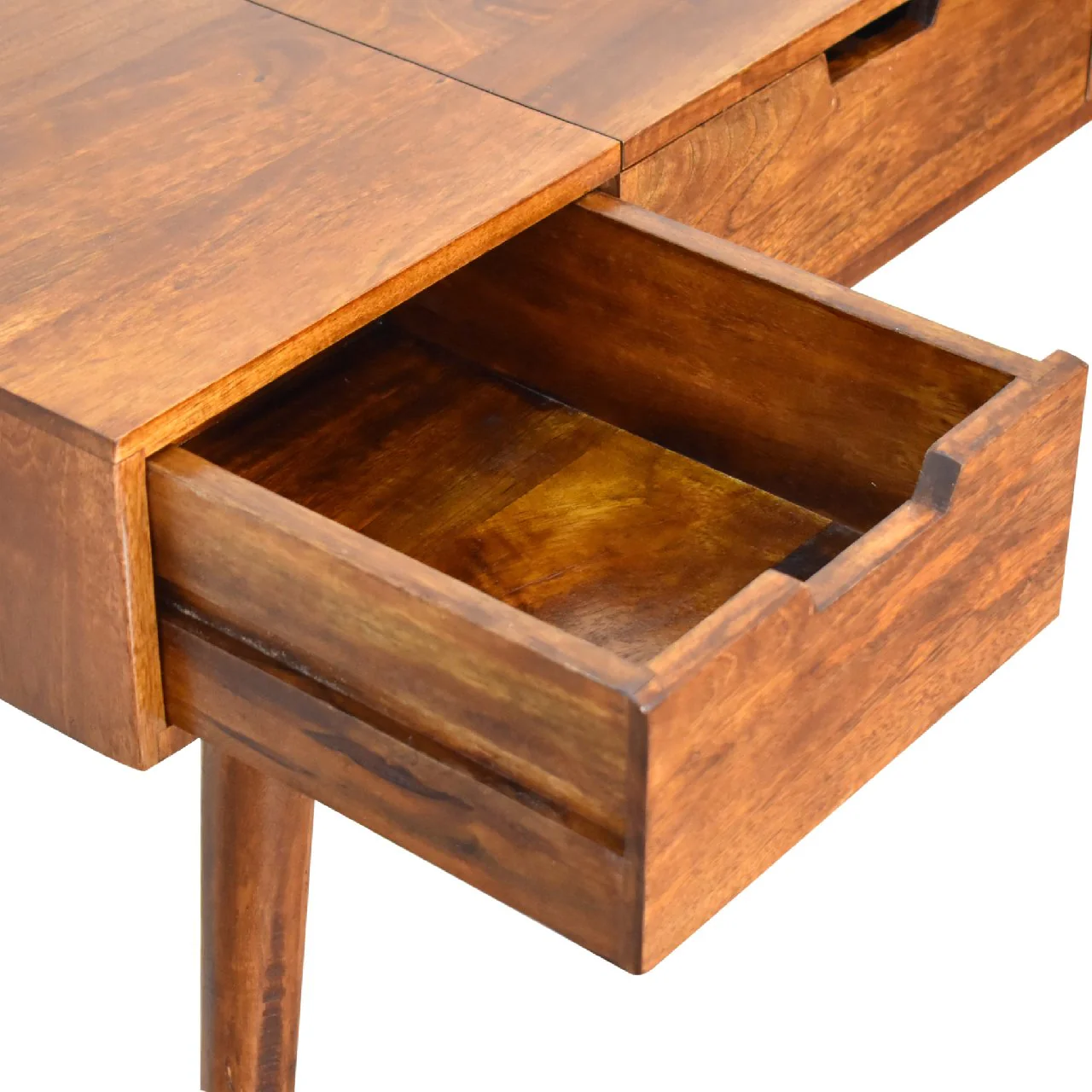 Solid Wood Foldable Mirror Table with 2 Drawers & 4 Storage, Dark Brown - Image 7