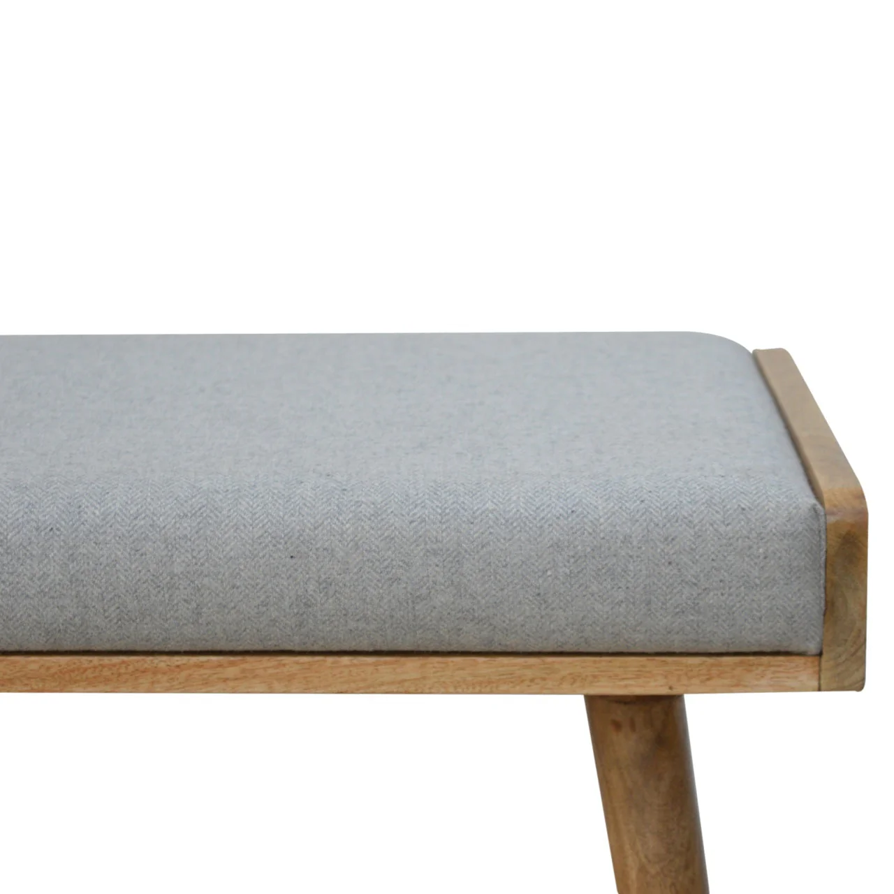 Solid Wood Footstool Upholstered Nordic Legs Grey/Brown - Image 2