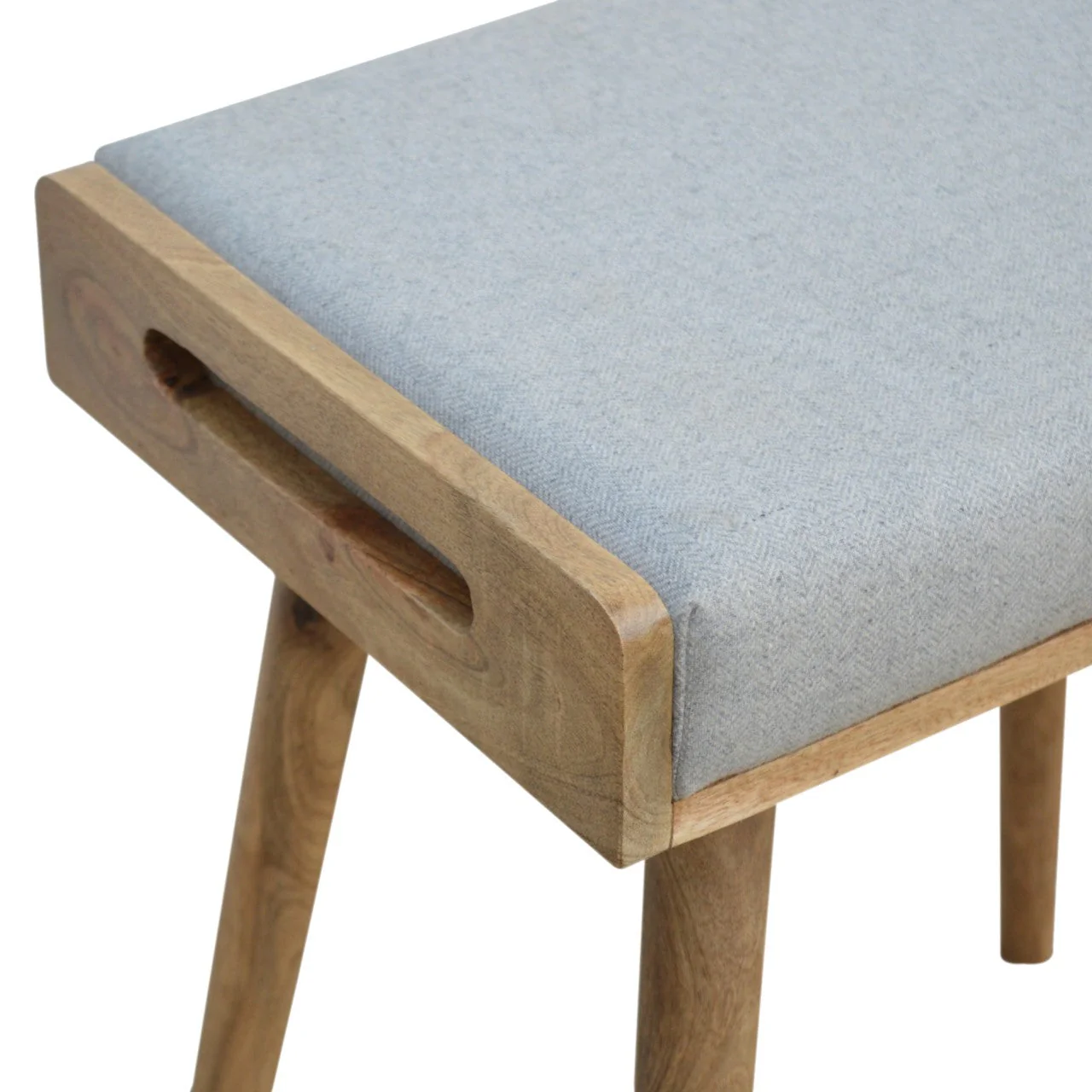 Solid Wood Footstool Upholstered Nordic Legs Grey/Brown - Image 4
