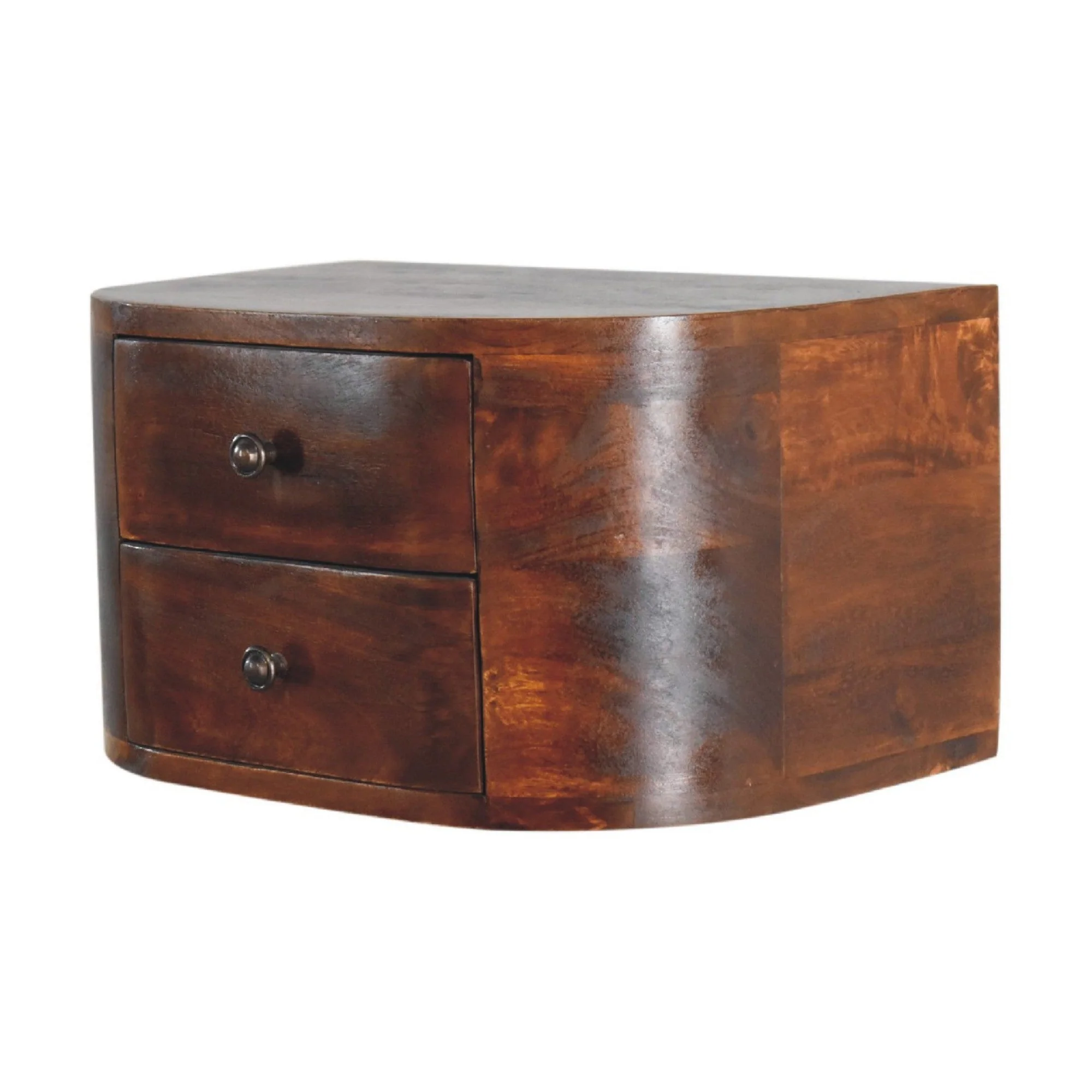 Solid Wood Lunar Floating Bedside, 2 Drawers, Dark Brown - Image 2