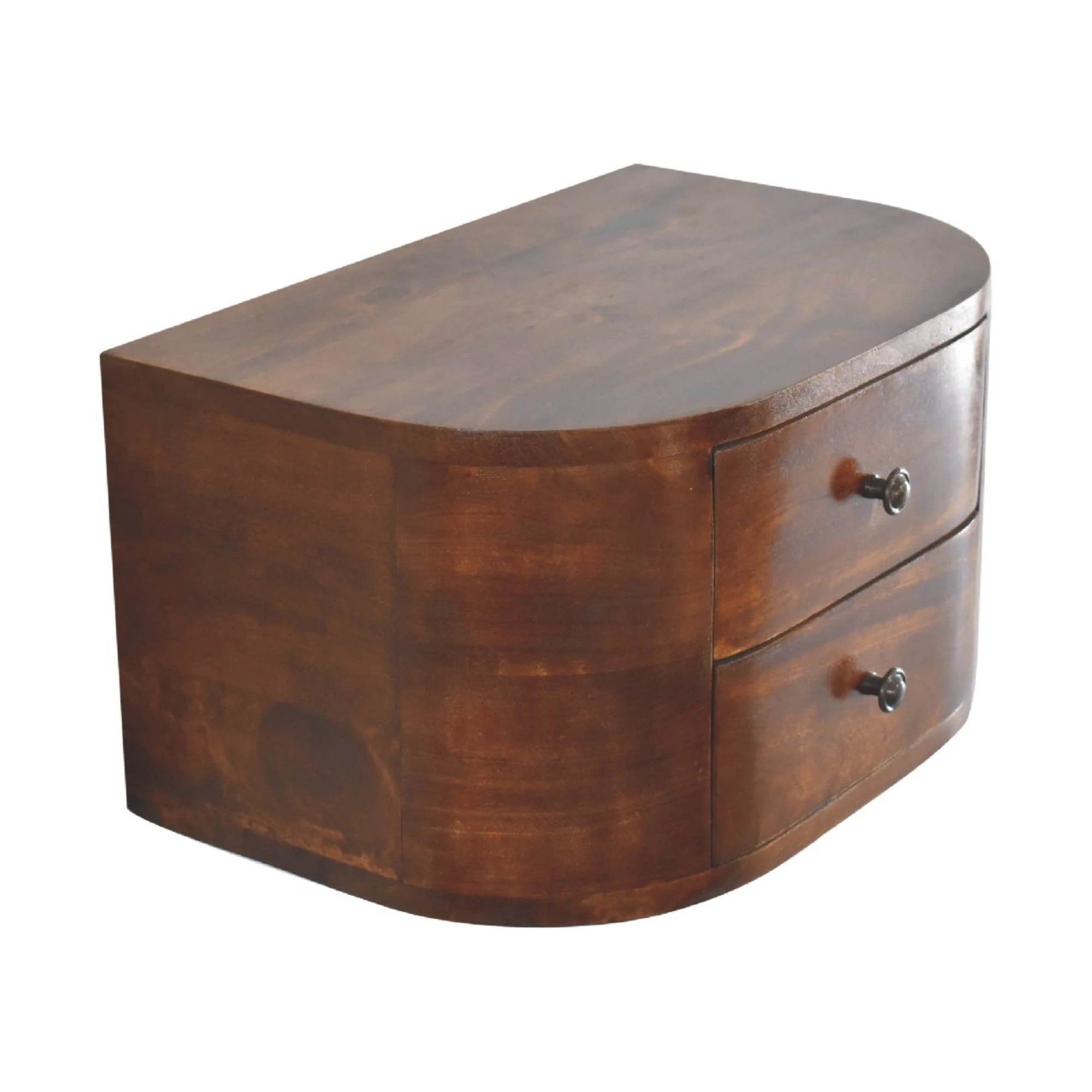 Solid Wood Lunar Floating Bedside, 2 Drawers, Dark Brown - Image 3