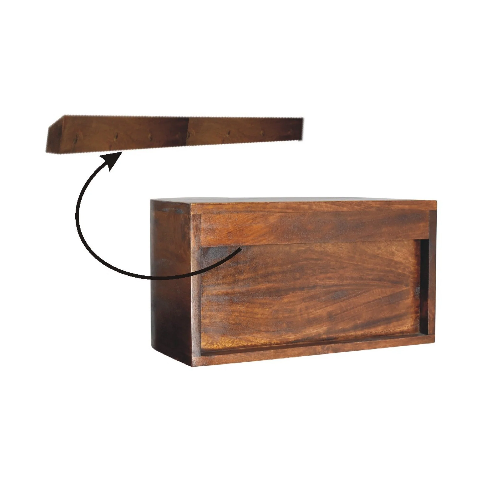 Solid Wood Lunar Floating Bedside, 2 Drawers, Dark Brown - Image 5