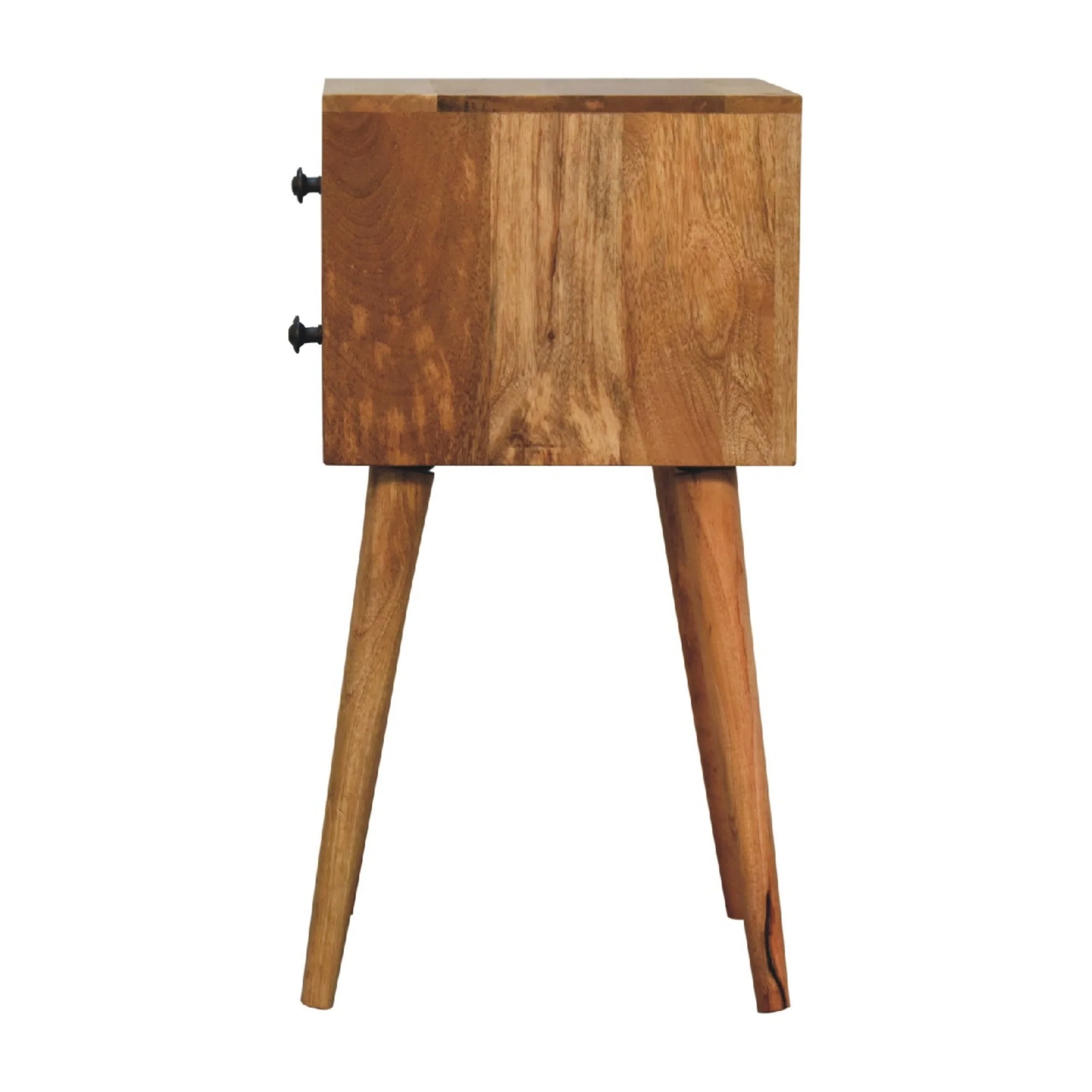 Solid Wood Mini Bedside 2 Drawers Oak-ish Brown - Image 4