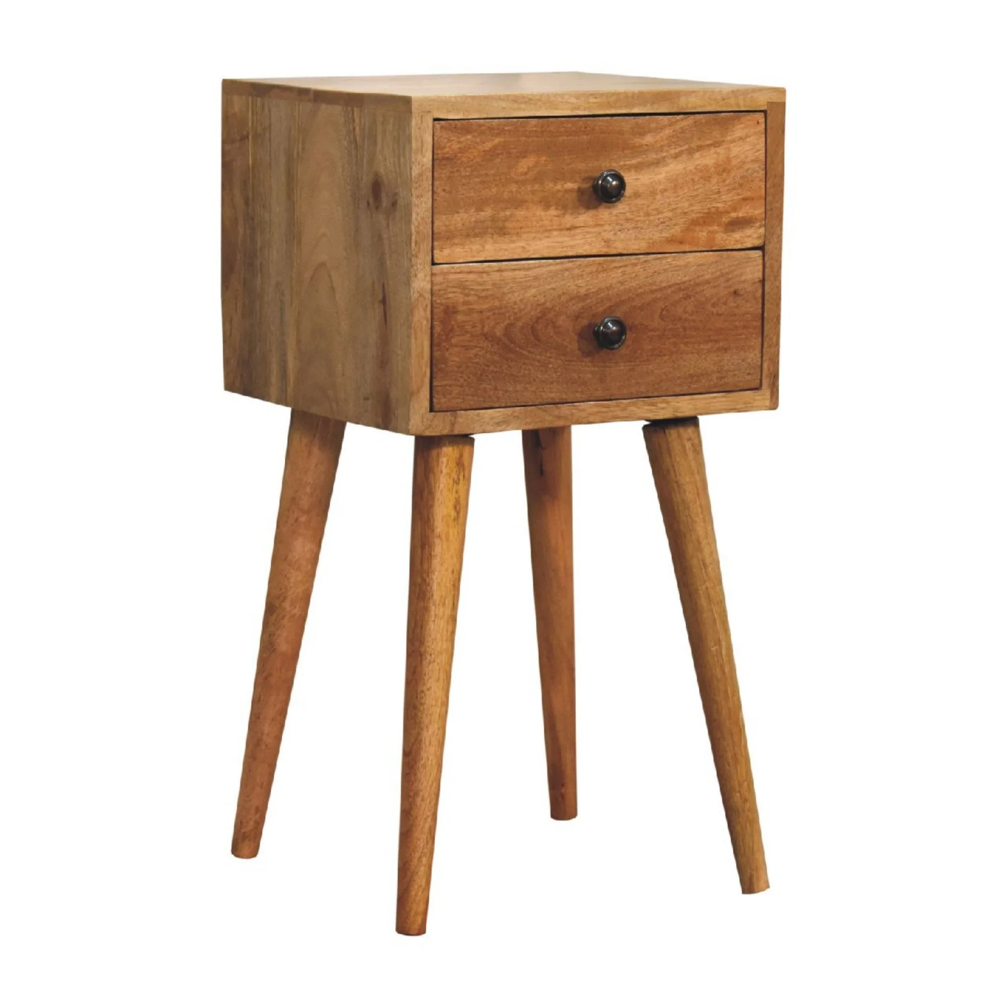 Solid Wood Mini Bedside 2 Drawers Oak-ish Brown - Image 9