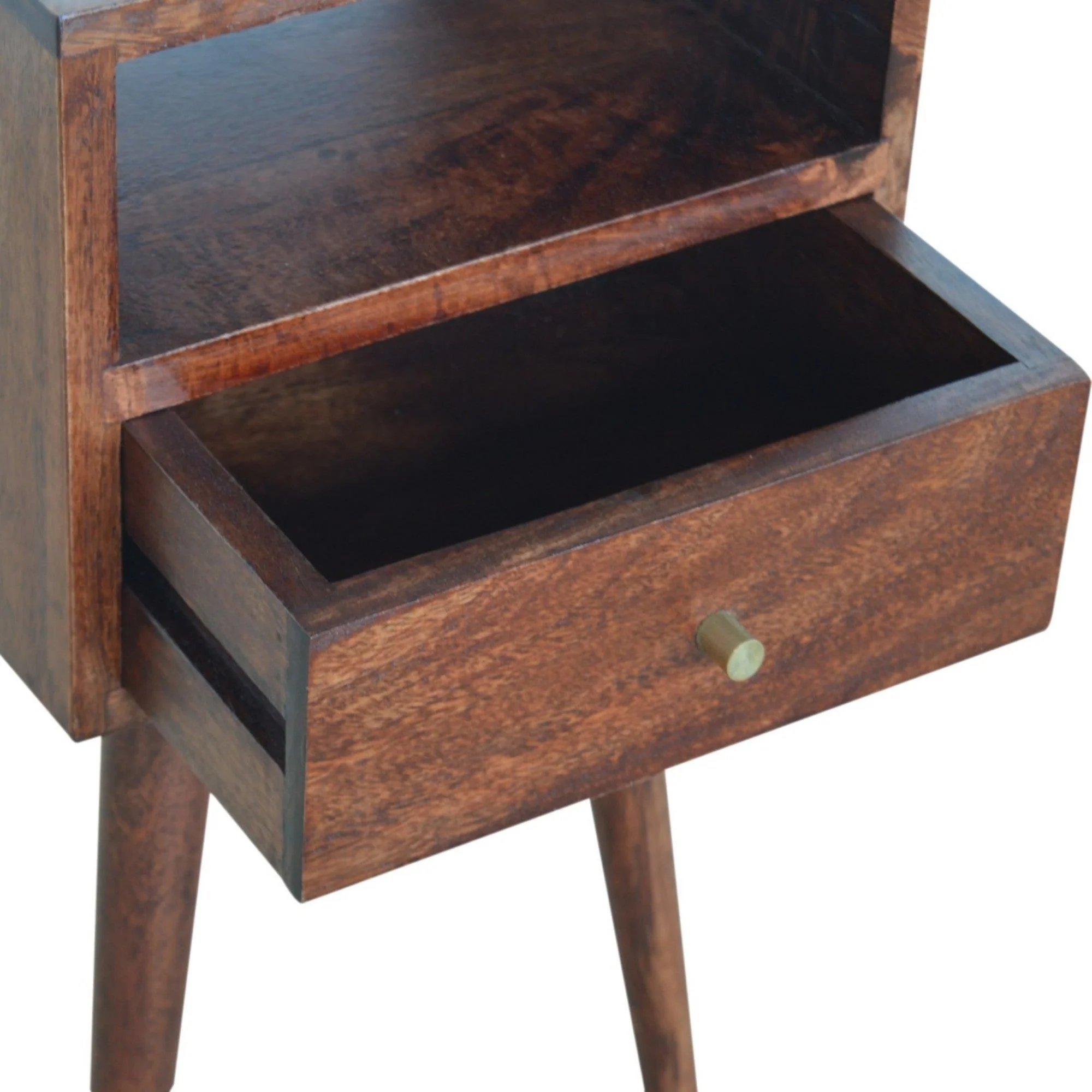 Solid Wood Mini Bedside with 1 Drawer and Open Shelf, Dark Brown - Image 5