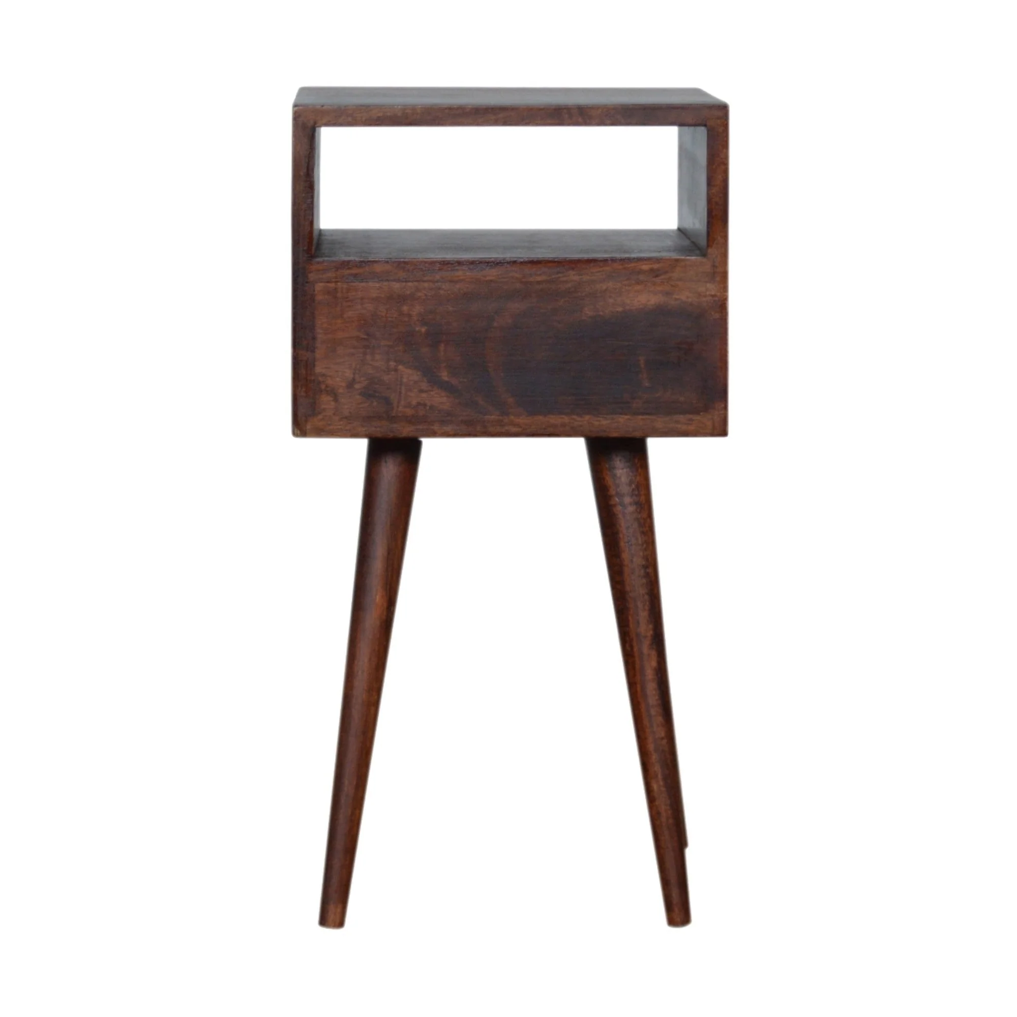 Solid Wood Mini Bedside with 1 Drawer and Open Shelf, Dark Brown - Image 6