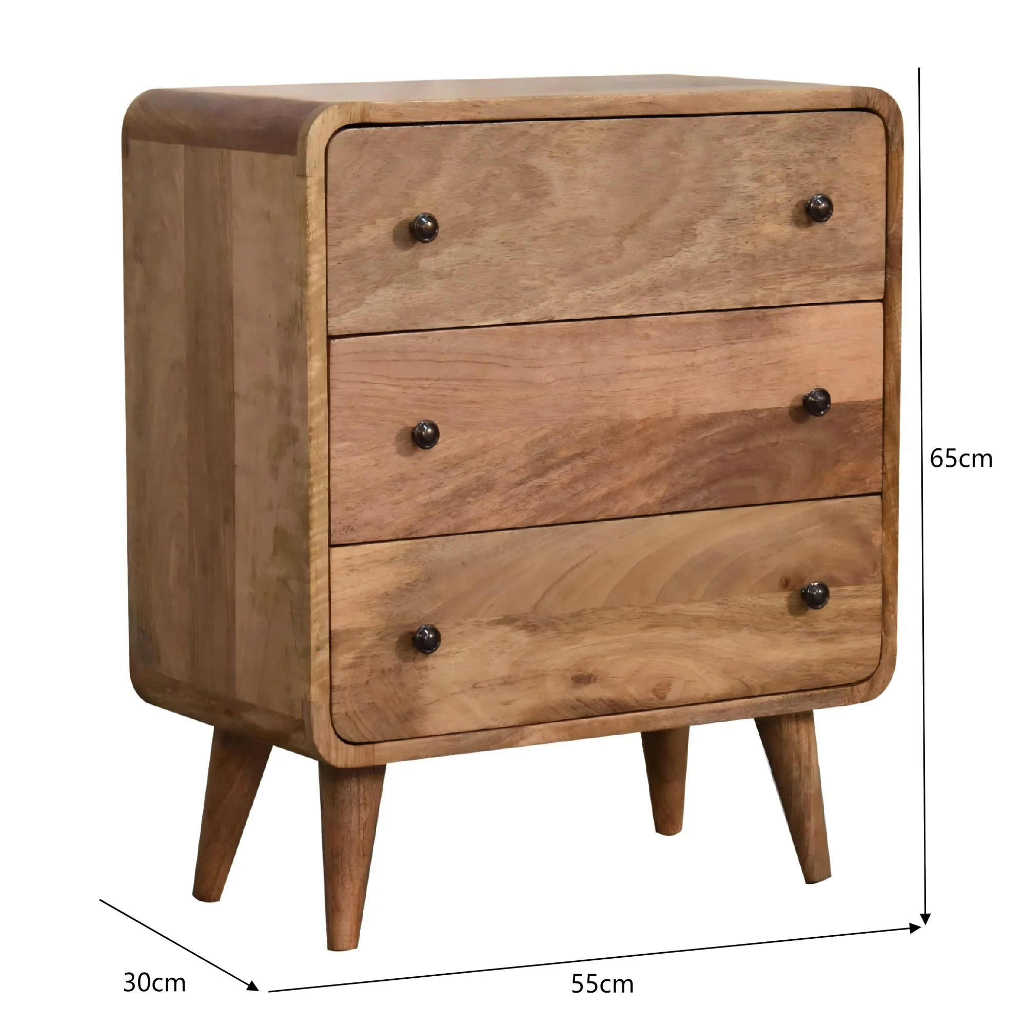 Solid Wood Mini Curved Chest, 3 Drawers, Oak-ish - Image 2