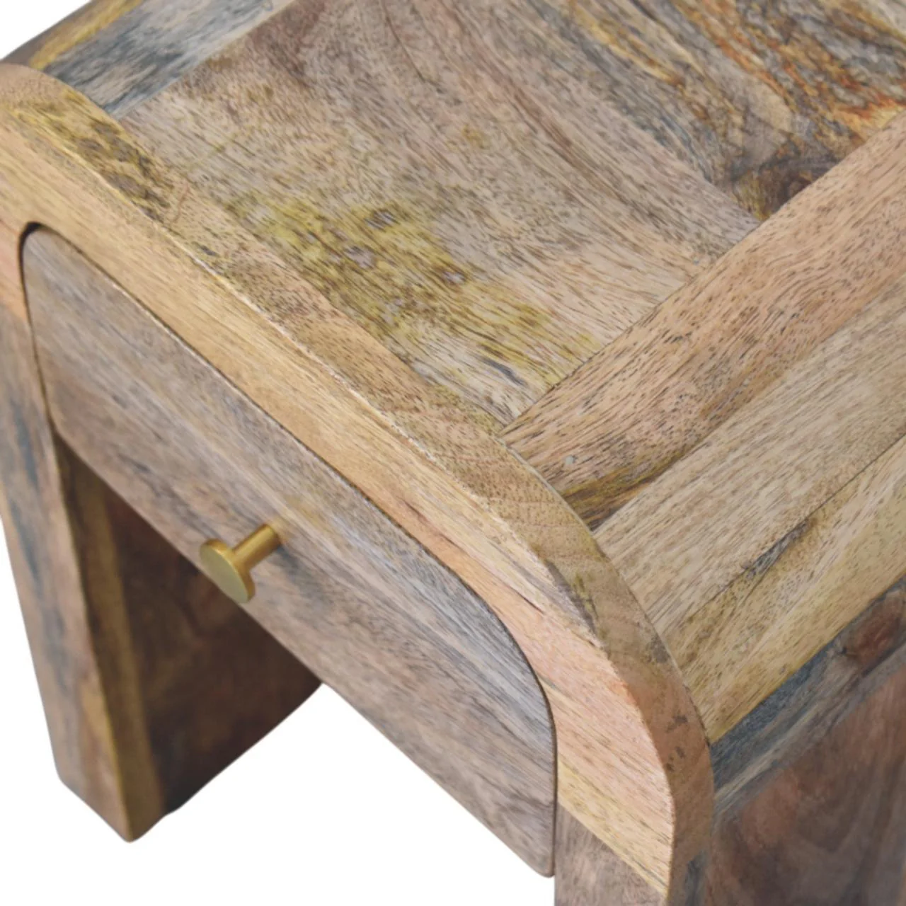 Solid Wood Mini Darcy Nightstand, Curved Edges 1 Drawer, Oak-ish Brown - Image 7