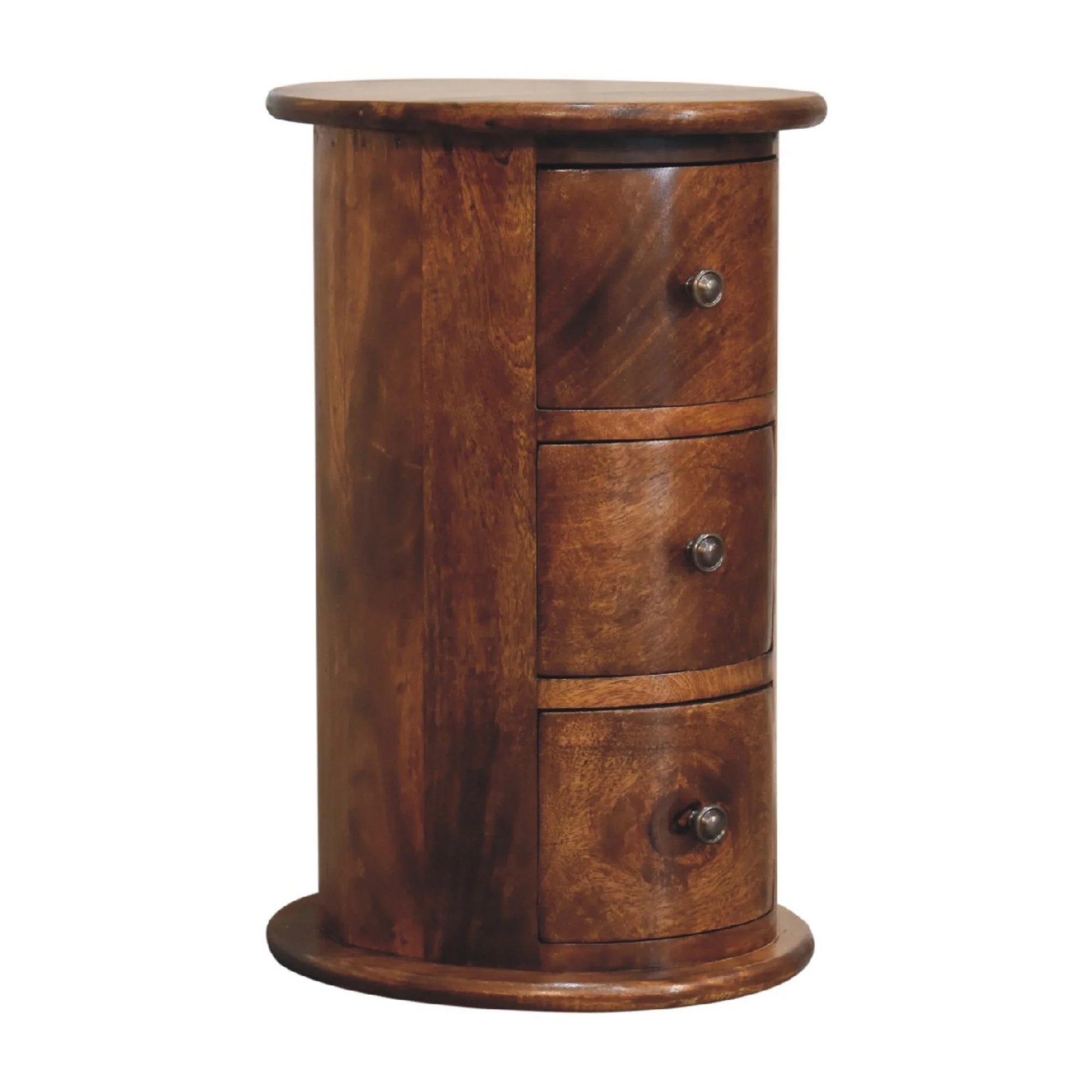Solid Wood Mini Drum Chest with 3 Drawers, Dark Brown - Image 2