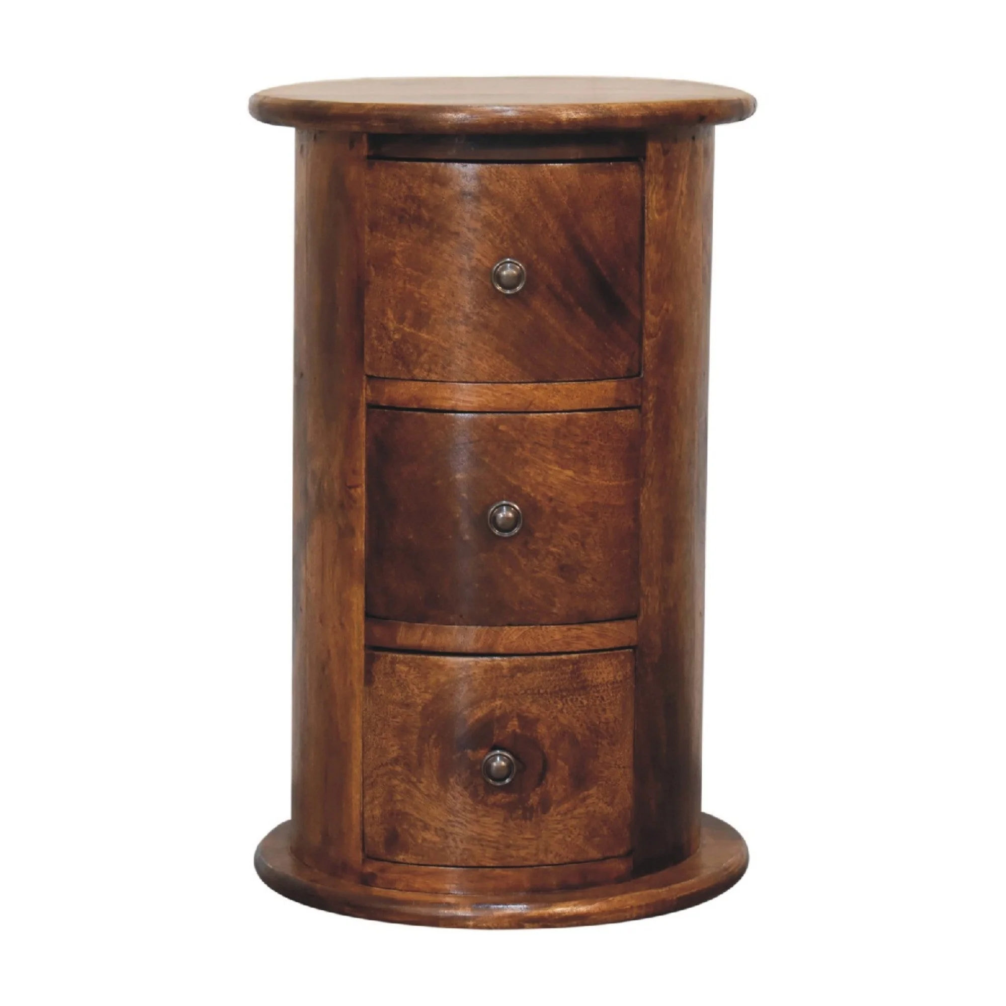 Solid Wood Mini Drum Chest with 3 Drawers, Dark Brown - Image 3
