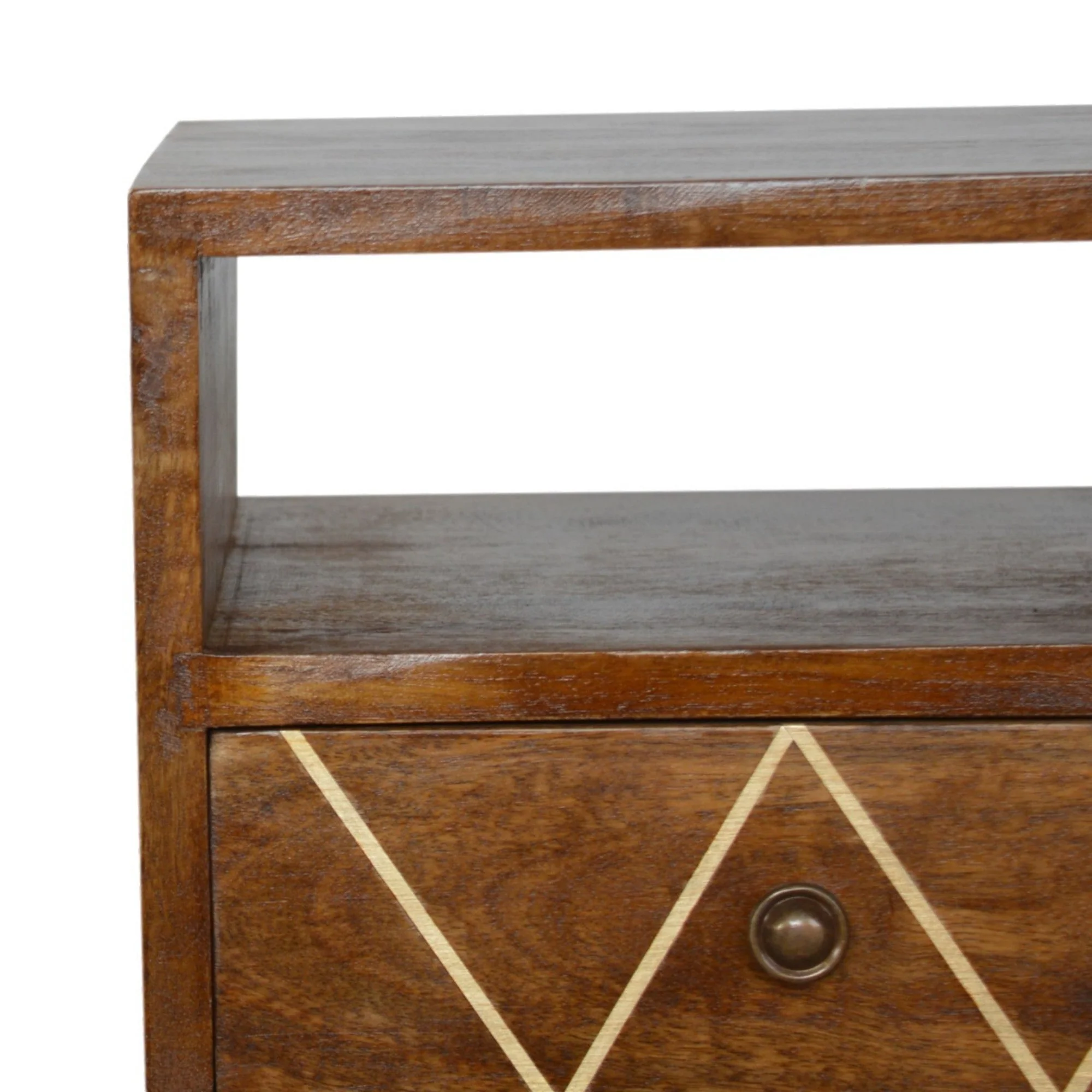 Solid Wood Mini Geo Bedside, 1 Drawer and Open Shelf, Dark Brown - Image 4