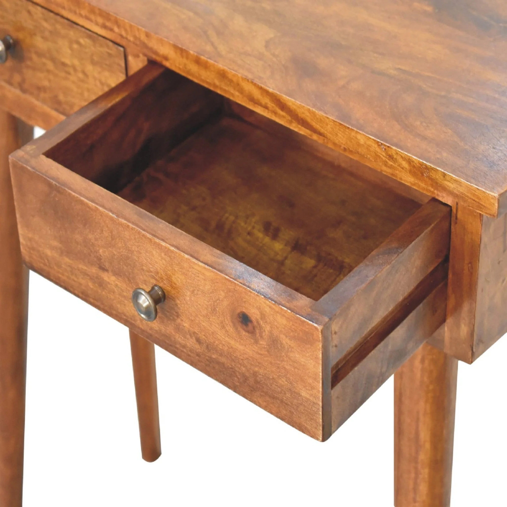 Solid Wood Mini Hallway Console, 2 Drawers, Nordic Legs, Chestnut Brown - Image 2