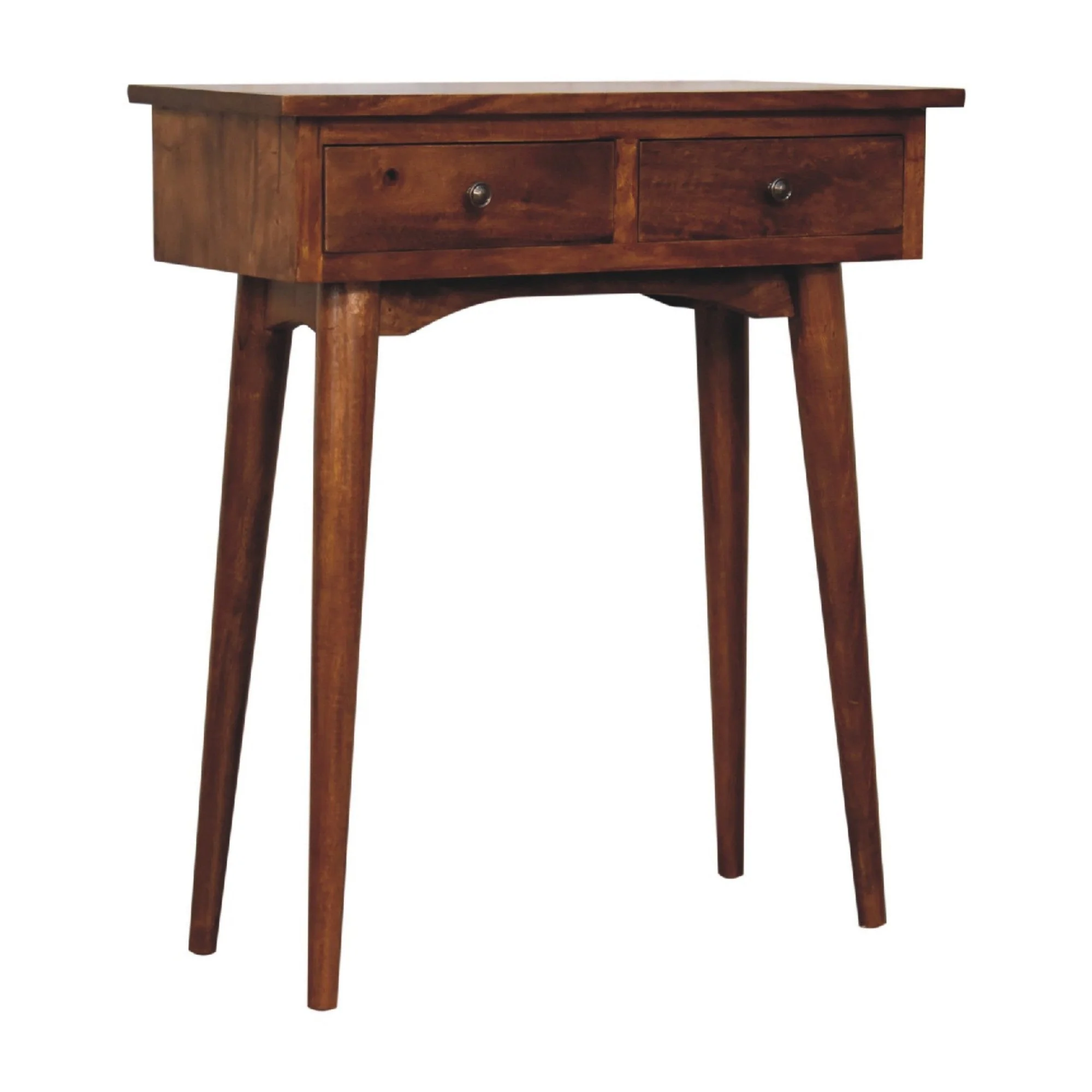 Solid Wood Mini Hallway Console, 2 Drawers, Nordic Legs, Chestnut Brown - Image 3
