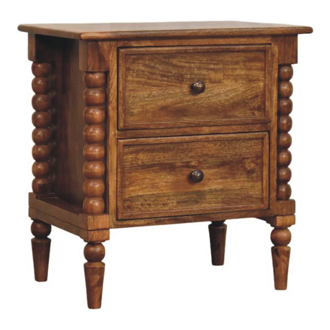 Solid Wood Nightstand, Spindle Leg 2 Drawers, Amber Oak/Brown - Image 4