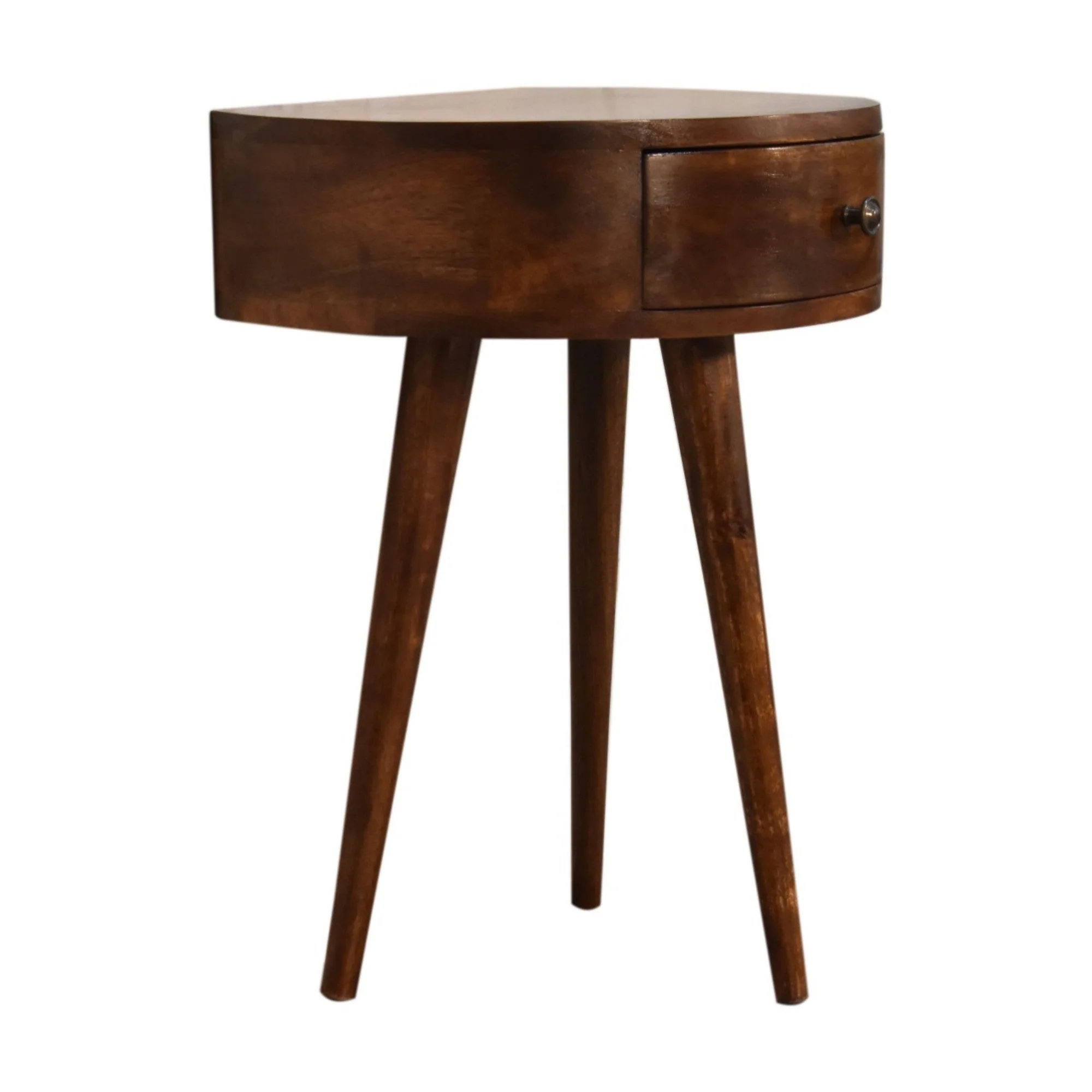 Solid Wood Semi Circle Bedside, 1 Drawer, Dark Brown Chestnut - Image 3