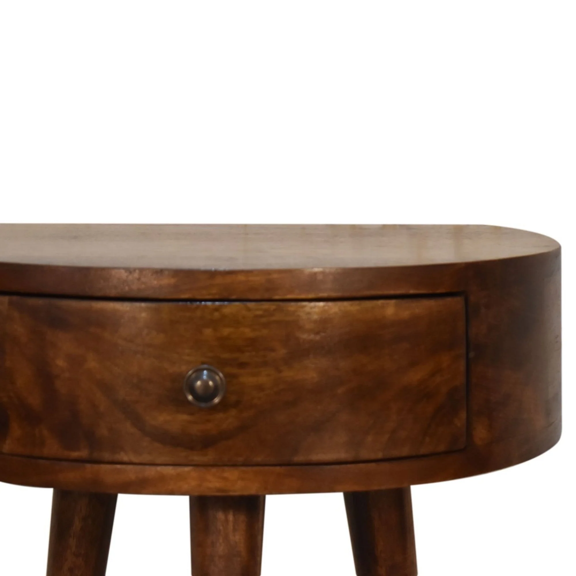Solid Wood Semi Circle Bedside, 1 Drawer, Dark Brown Chestnut - Image 7