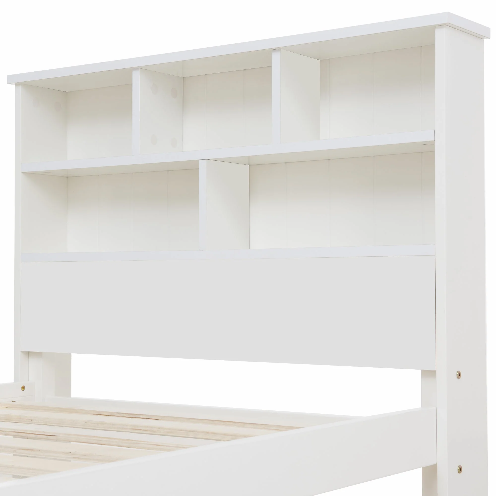 Solid Wood Single Bed with Drawers & Slatted Frame, Bookcase, White - Image 3