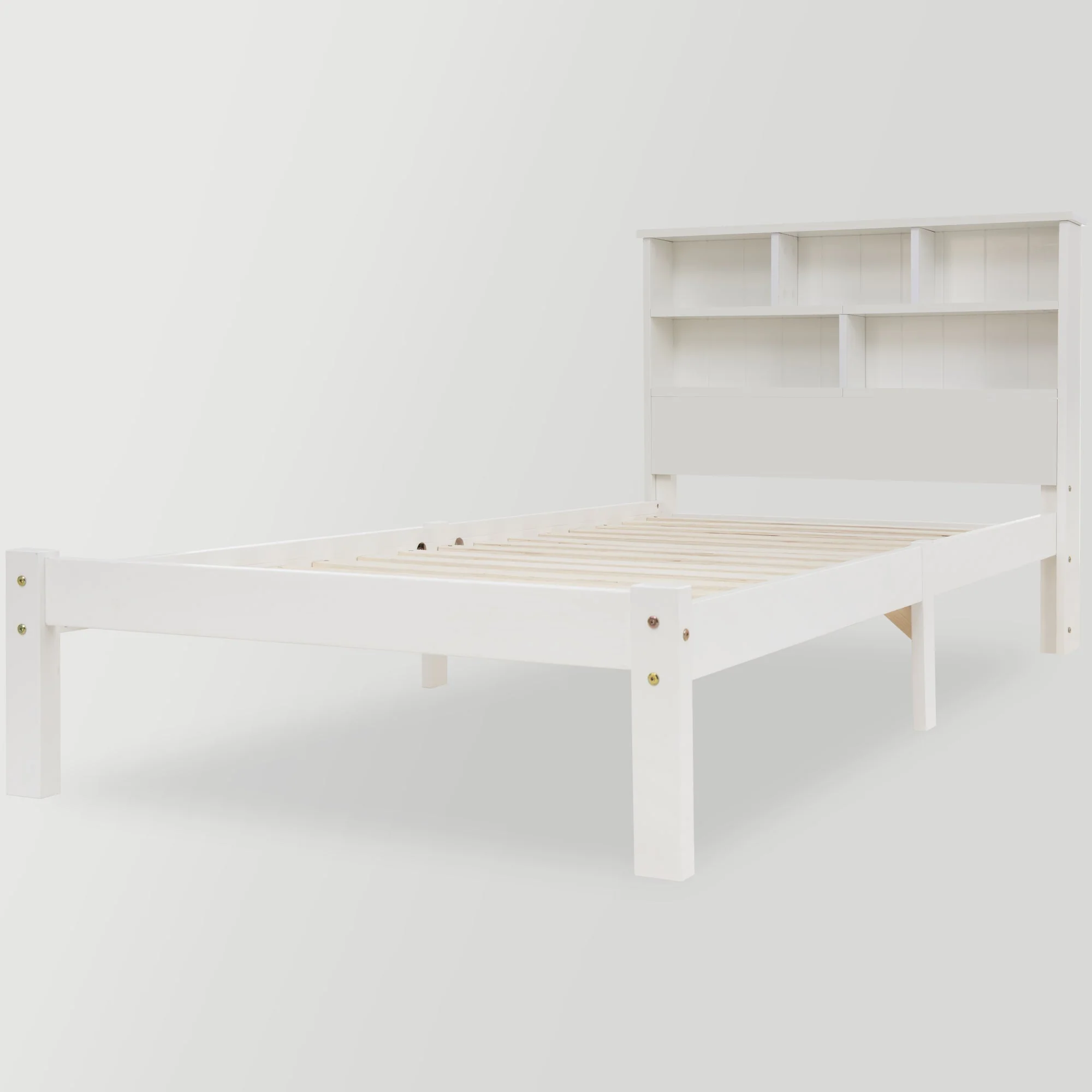 Solid Wood Single Bed with Drawers & Slatted Frame, Bookcase, White - Image 8