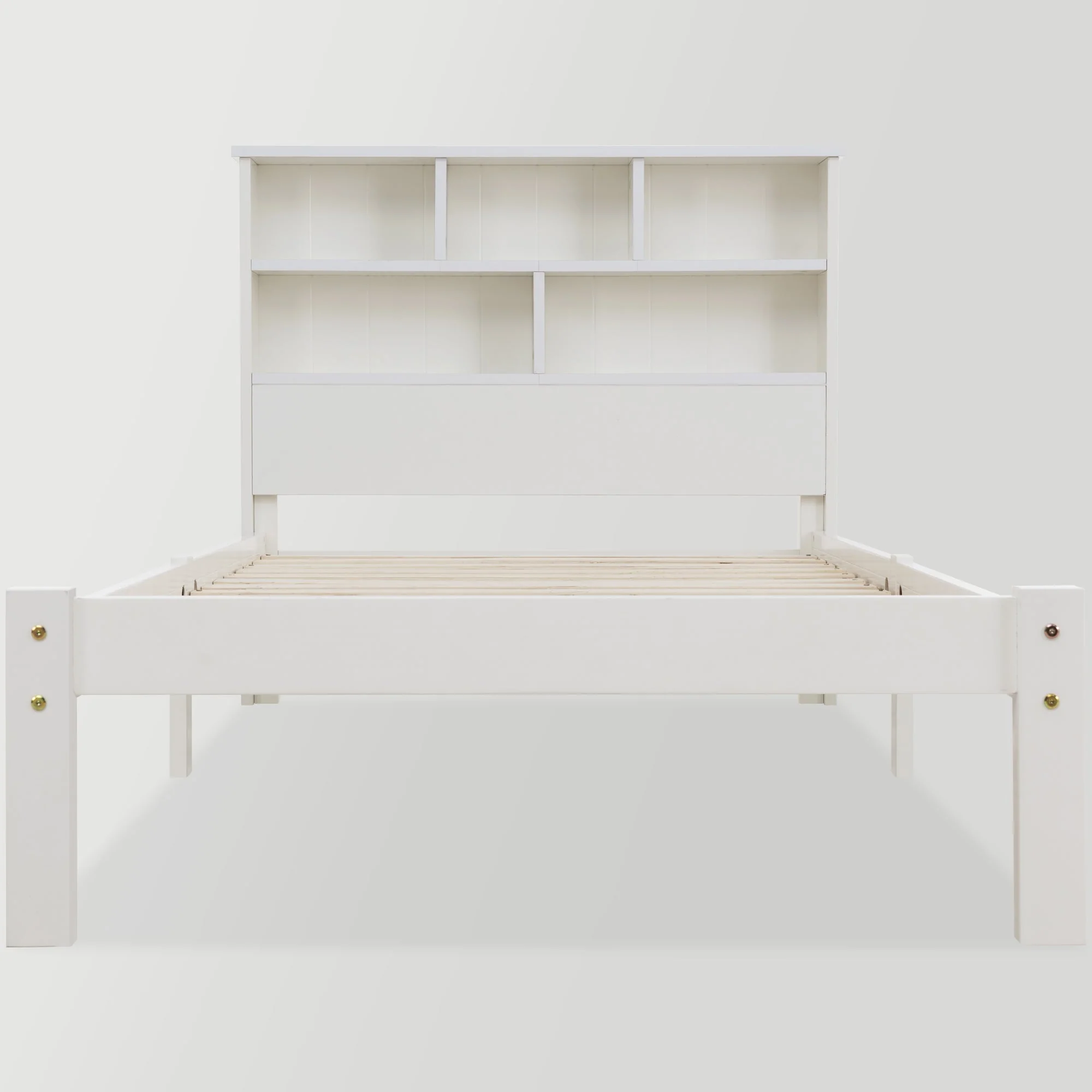 Solid Wood Single Bed with Drawers & Slatted Frame, Bookcase, White - Image 9