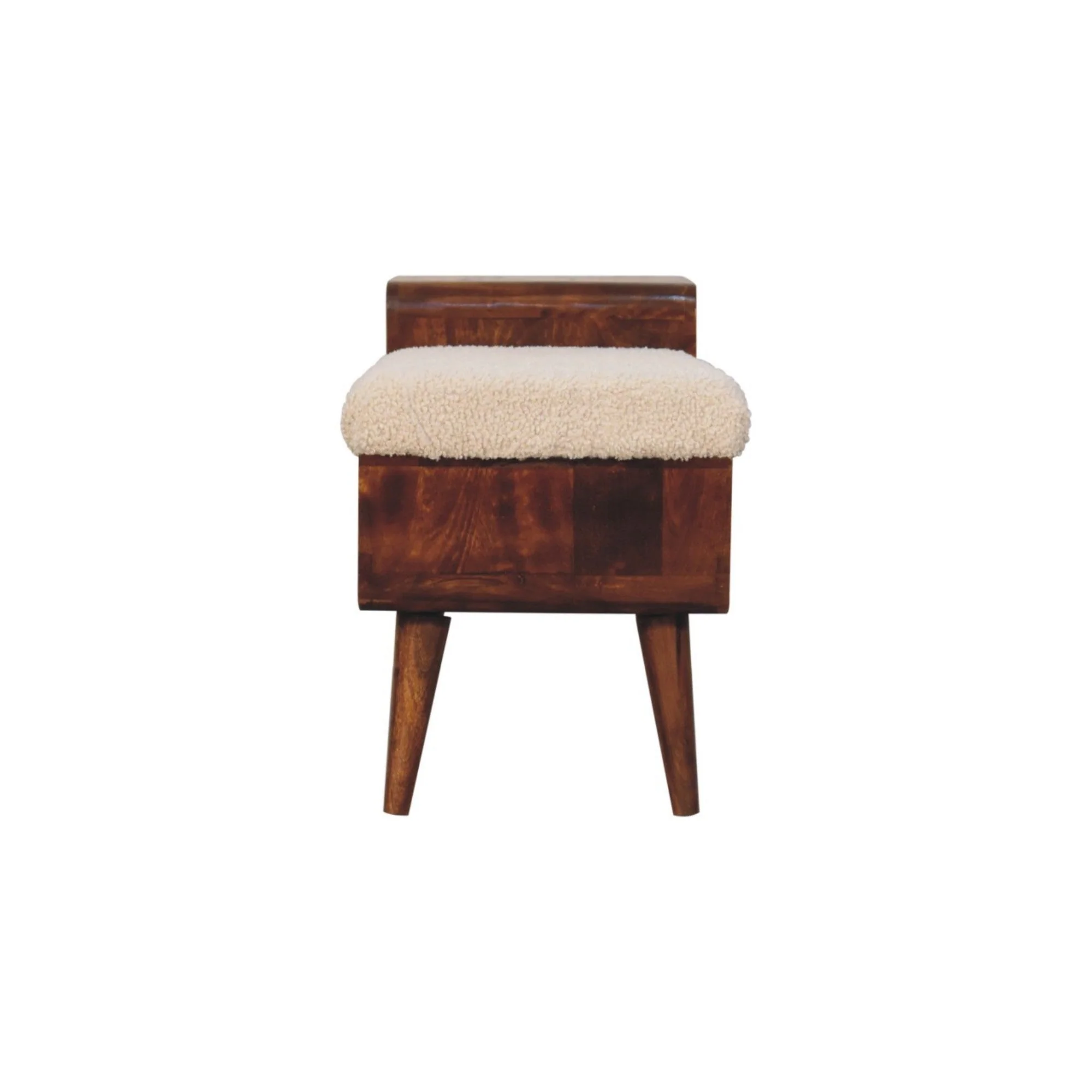 Solid Wood Telephone Table with Upholstered Boucle, 1 Drawer & Open Shelf, Dark Brown - Image 4