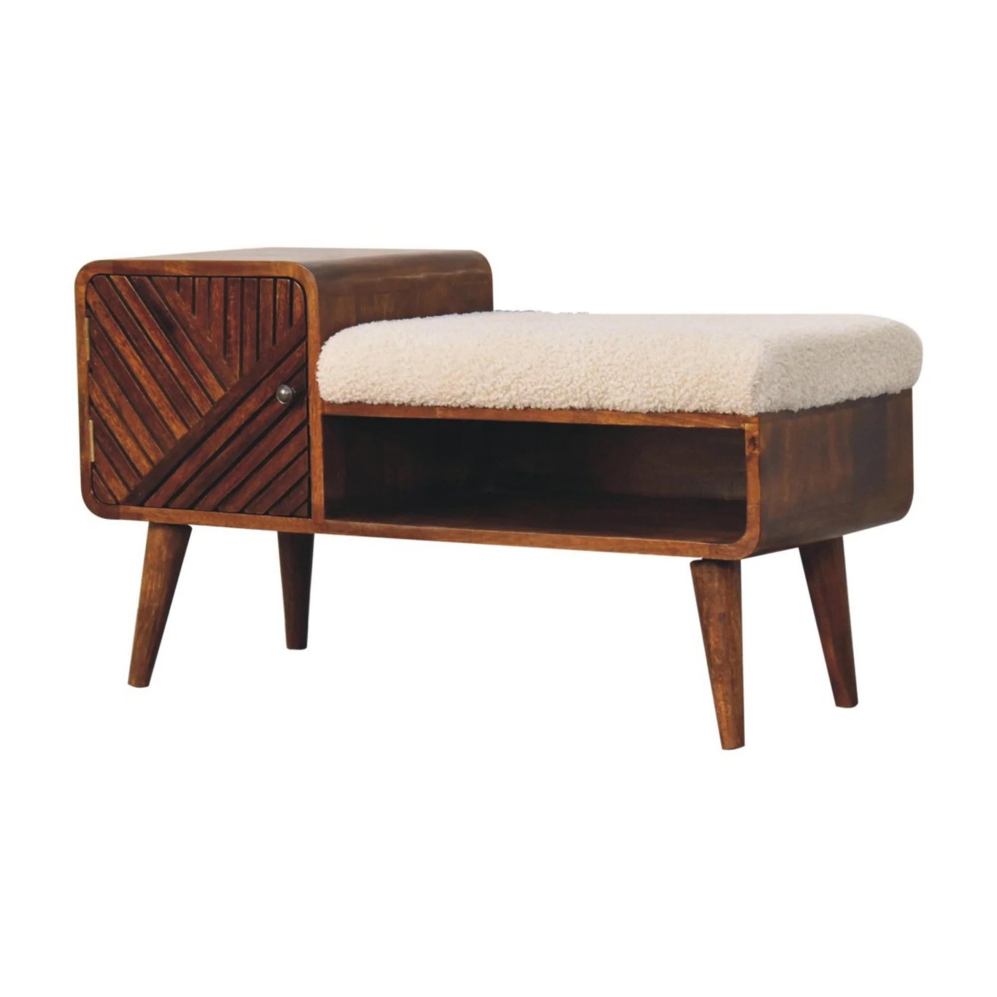 Solid Wood Telephone Table with Upholstered Boucle, 1 Drawer & Open Shelf, Dark Brown - Image 7