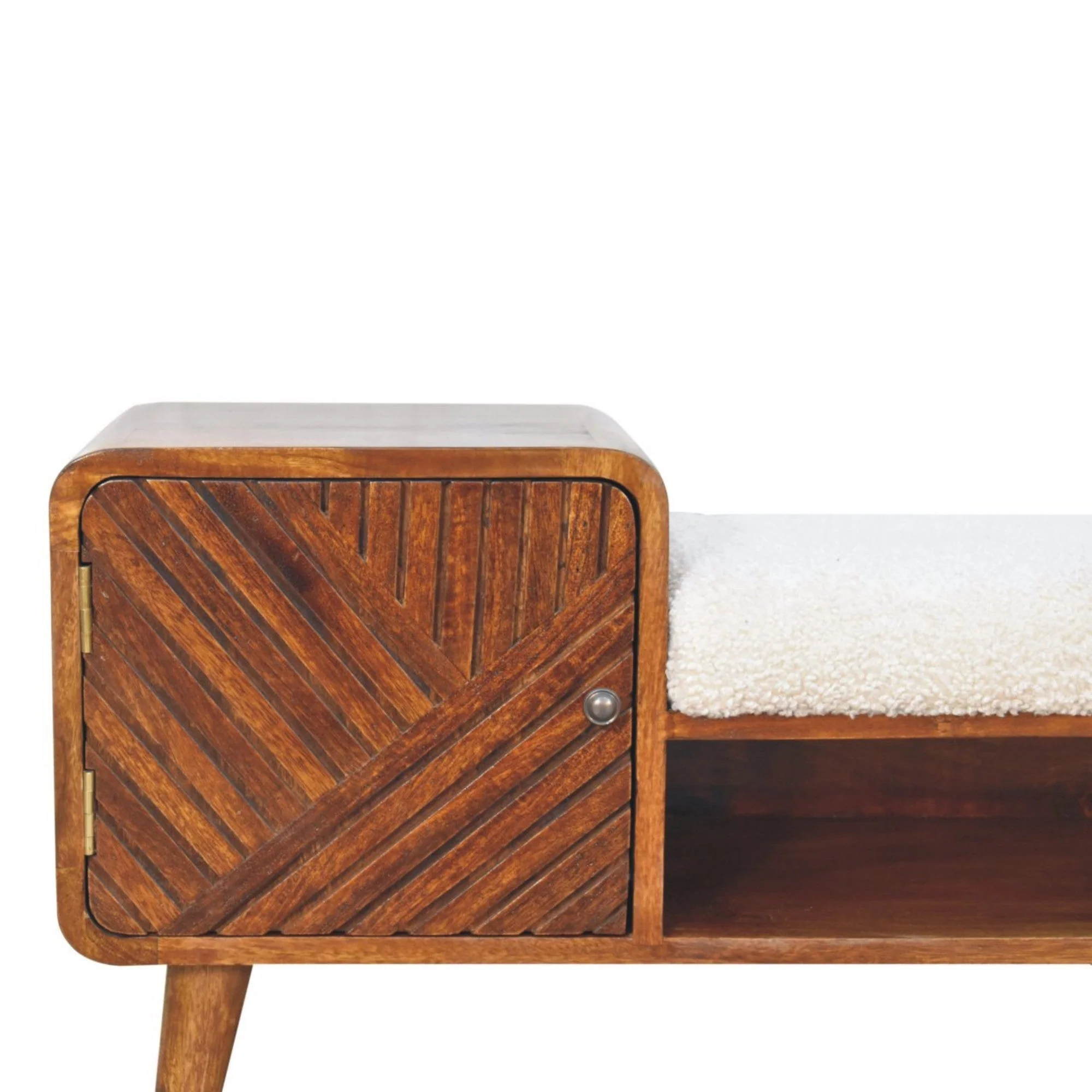 Solid Wood Telephone Table with Upholstered Boucle, 1 Drawer & Open Shelf, Dark Brown - Image 9
