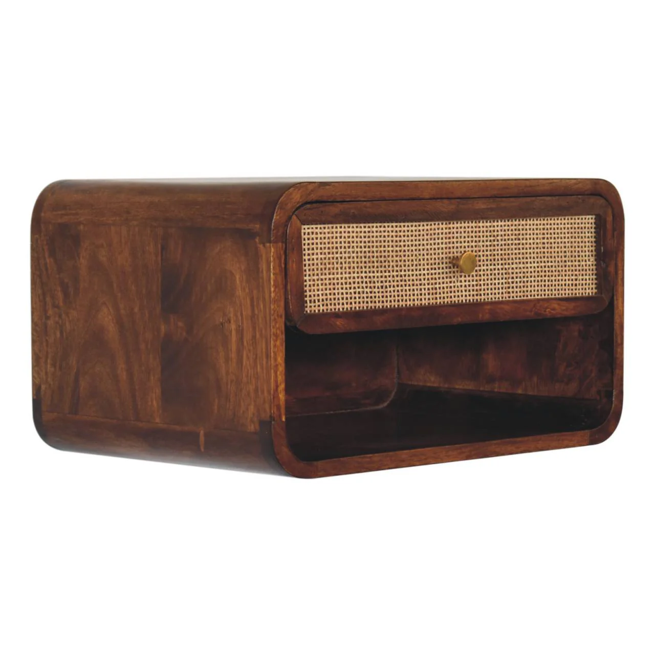 Solid Wood Wall Mounted Bedside, 1 Drawer, Open Woven, Dark Brown Chestnut - Image 7
