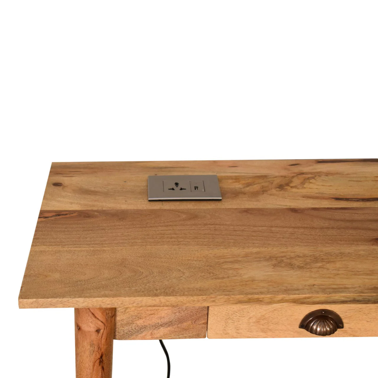 Solid Wood Writing Desk 2 Drawer Cable Brown - Image 12