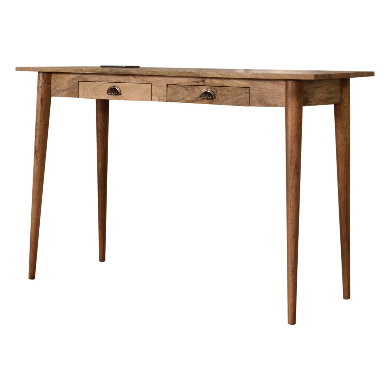 Solid Wood Writing Desk 2 Drawer Cable Brown - Image 8