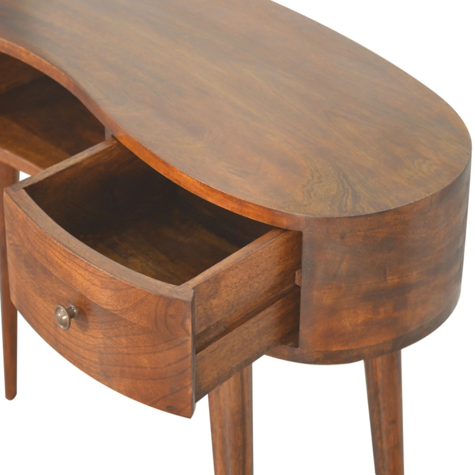 Solid Wood Writing Desk, Chestnut Wave 2 Drawers Open Slot, Dark Brown - Image 2