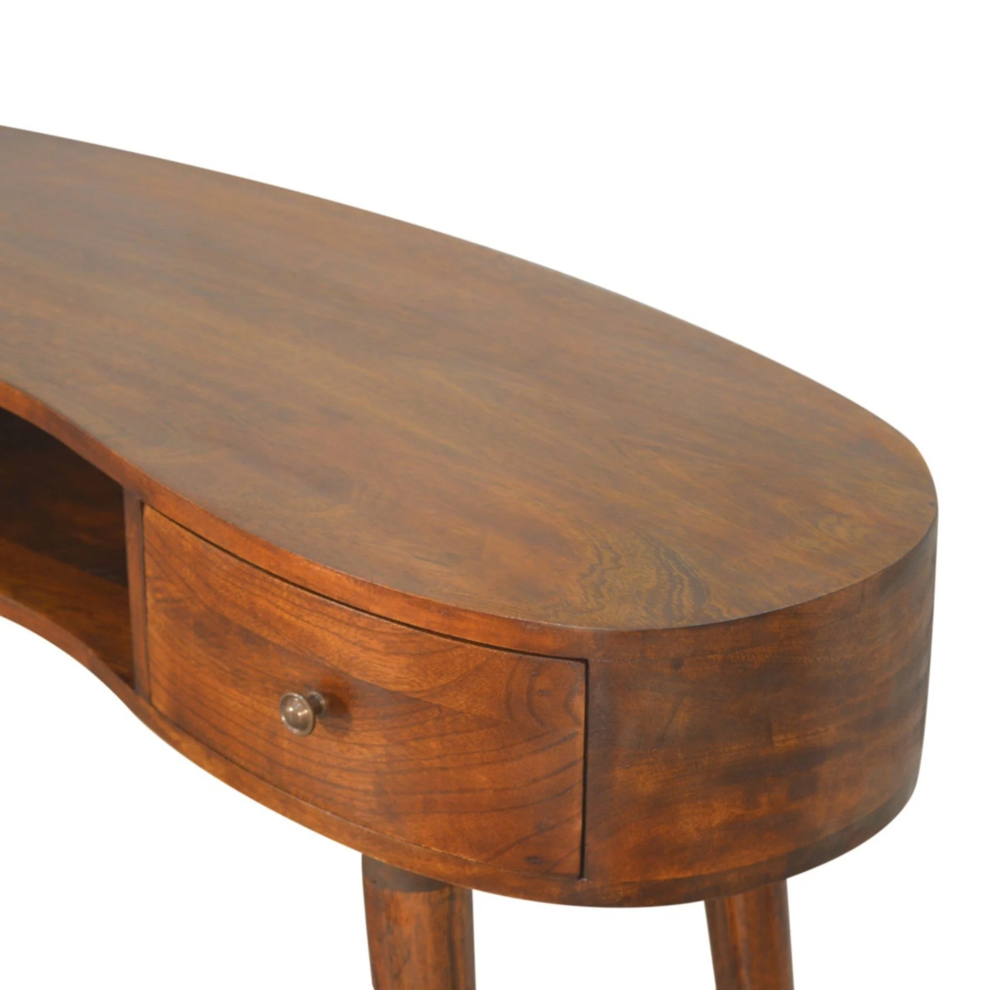 Solid Wood Writing Desk, Chestnut Wave 2 Drawers Open Slot, Dark Brown - Image 3