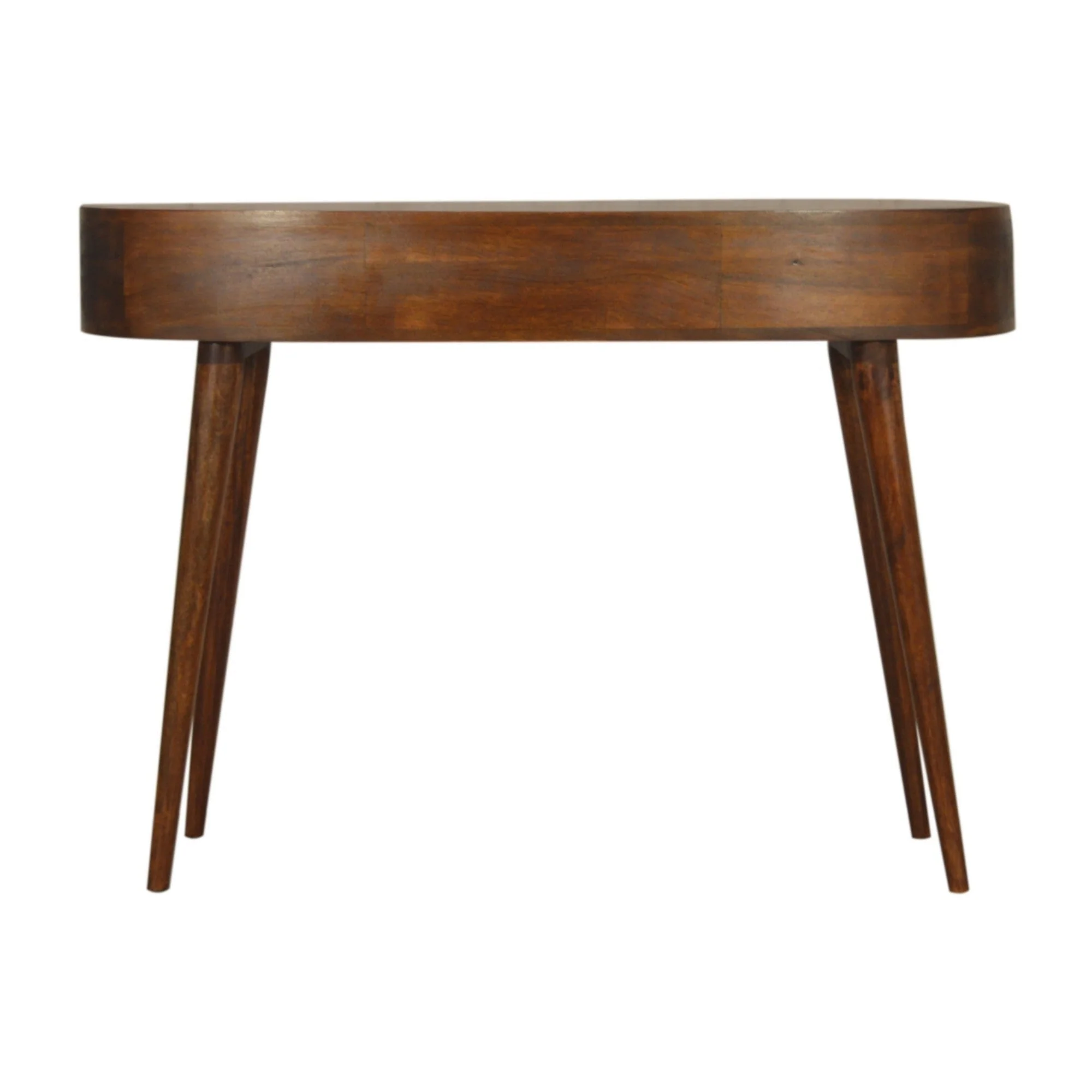 Solid Wood Writing Desk, Chestnut Wave 2 Drawers Open Slot, Dark Brown - Image 6