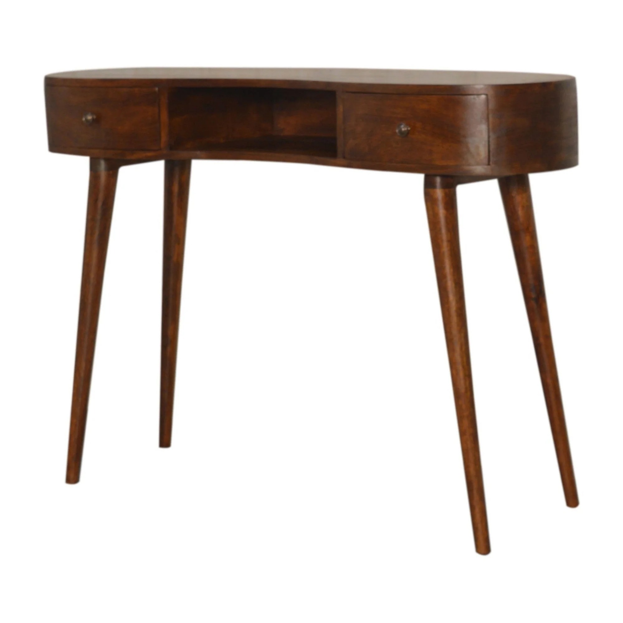 Solid Wood Writing Desk, Chestnut Wave 2 Drawers Open Slot, Dark Brown - Image 7