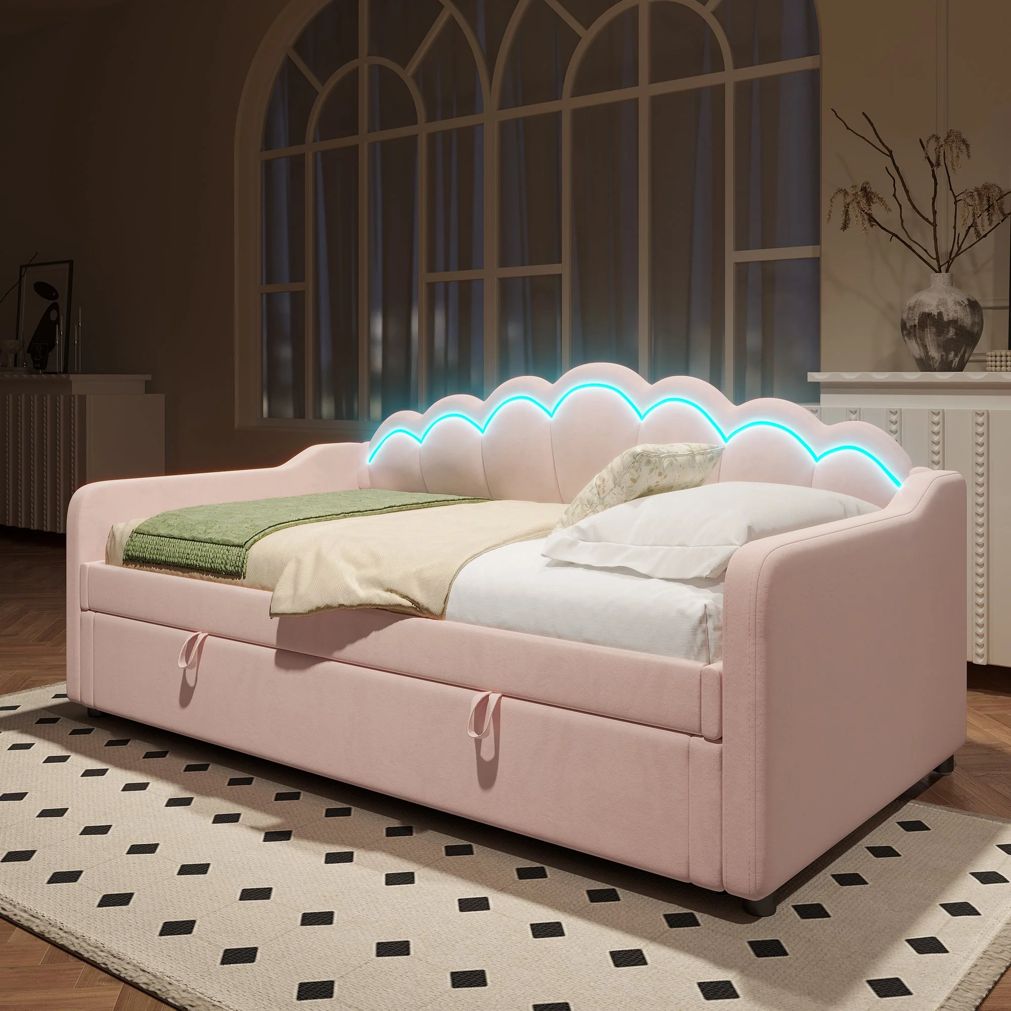 Single pink bed with storage - Image 3