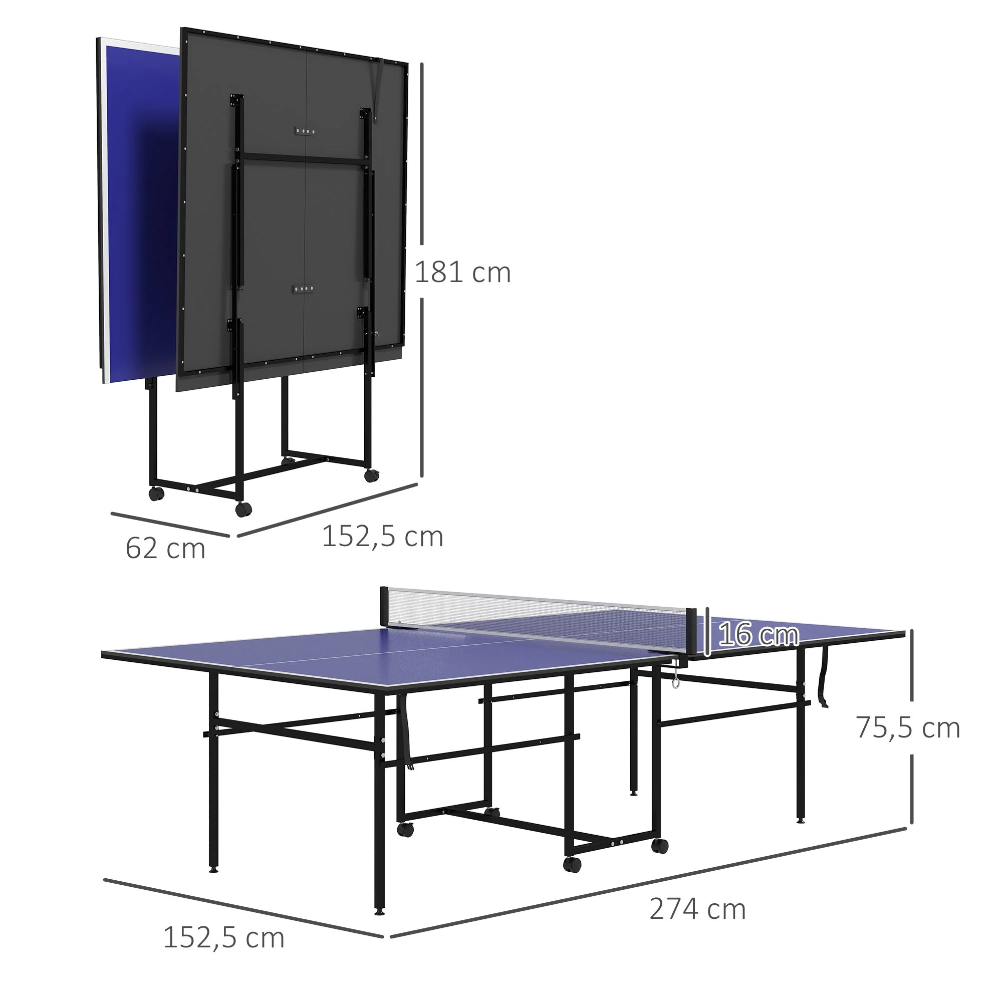 Sportnow table tennis table folding with wheels outdoor indoor steel blue - Image 3